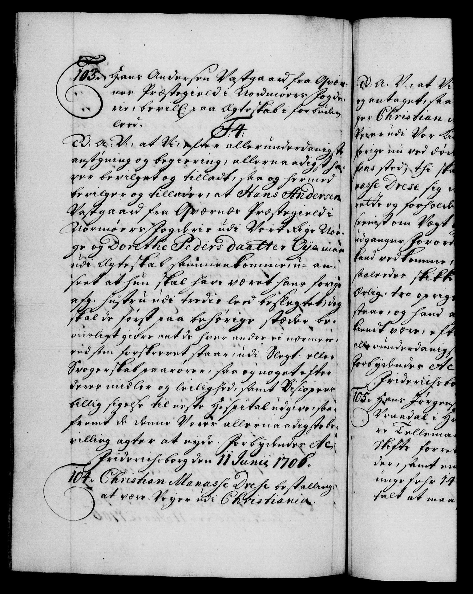 Danske Kanselli 1572-1799, AV/RA-EA-3023/F/Fc/Fca/Fcaa/L0019: Norske registre, 1704-1707, p. 360b