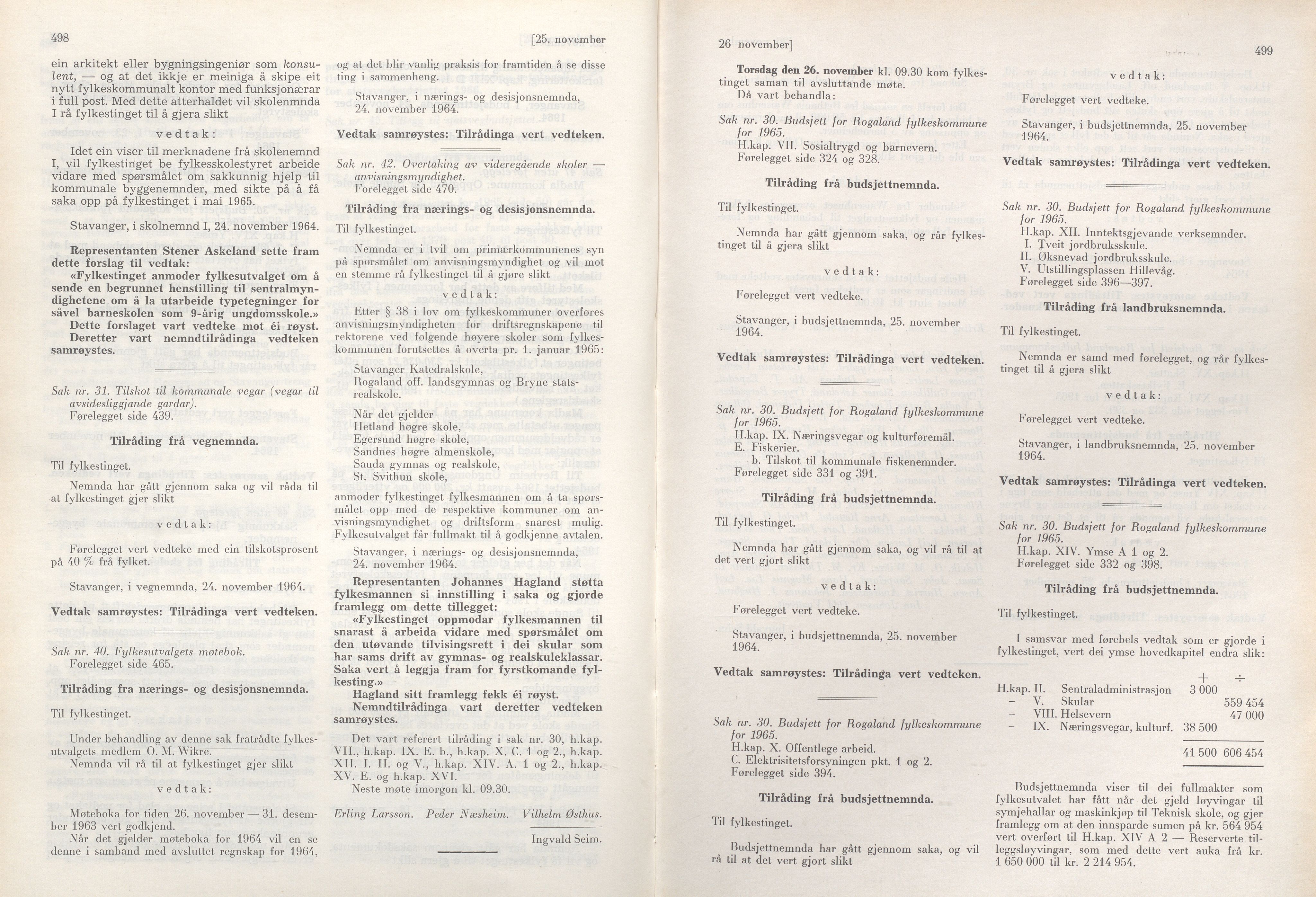 Rogaland fylkeskommune - Fylkesrådmannen , IKAR/A-900/A/Aa/Aaa/L0084: Møtebok , 1964, p. 498-499