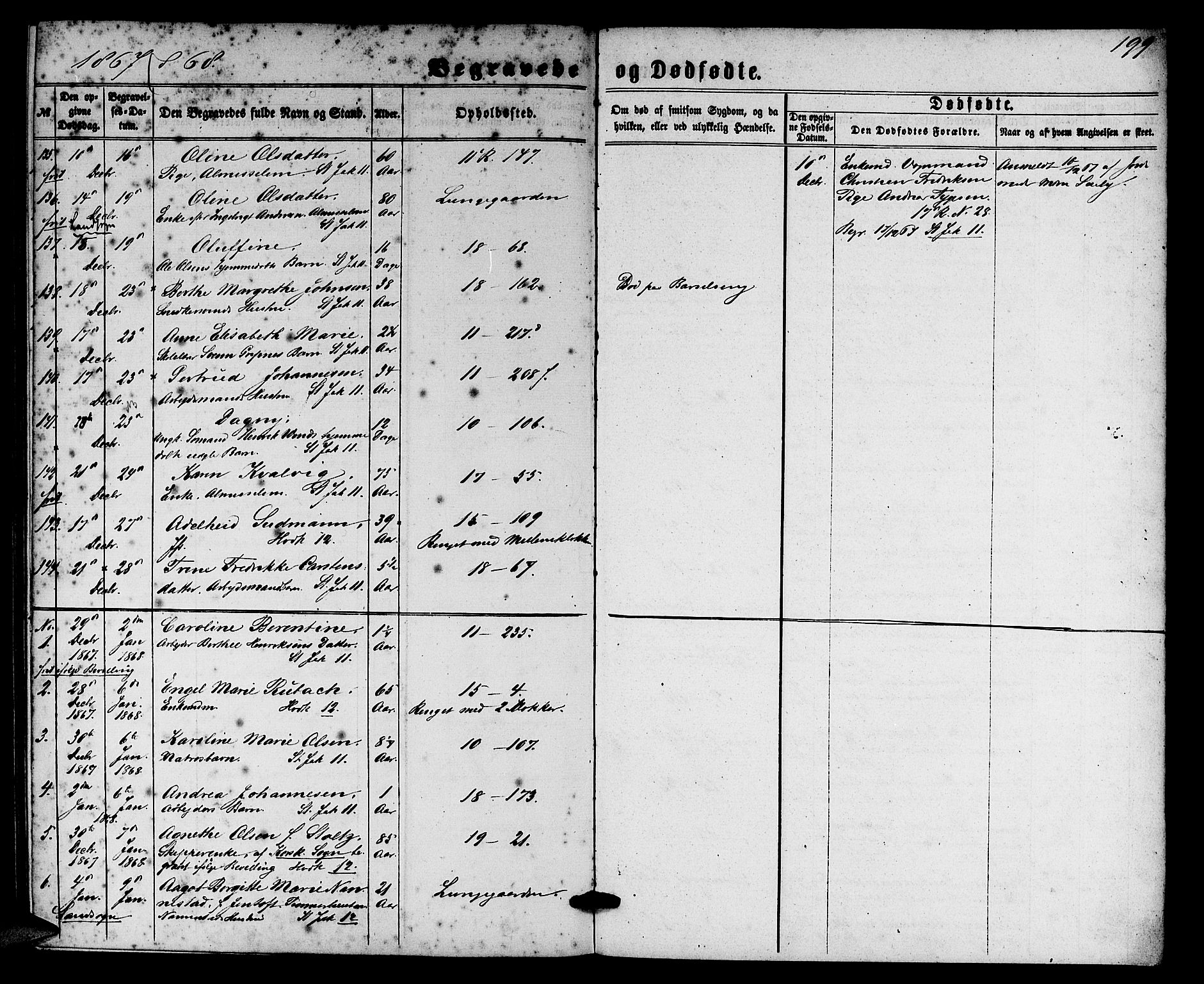 Domkirken sokneprestembete, SAB/A-74801/H/Hab/L0039: Parish register (copy) no. E 3, 1860-1868, p. 199