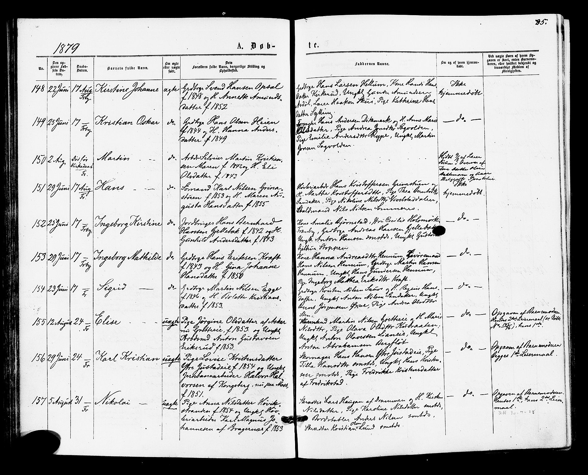 Lier kirkebøker, SAKO/A-230/F/Fa/L0014: Parish register (official) no. I 14, 1875-1882, p. 85