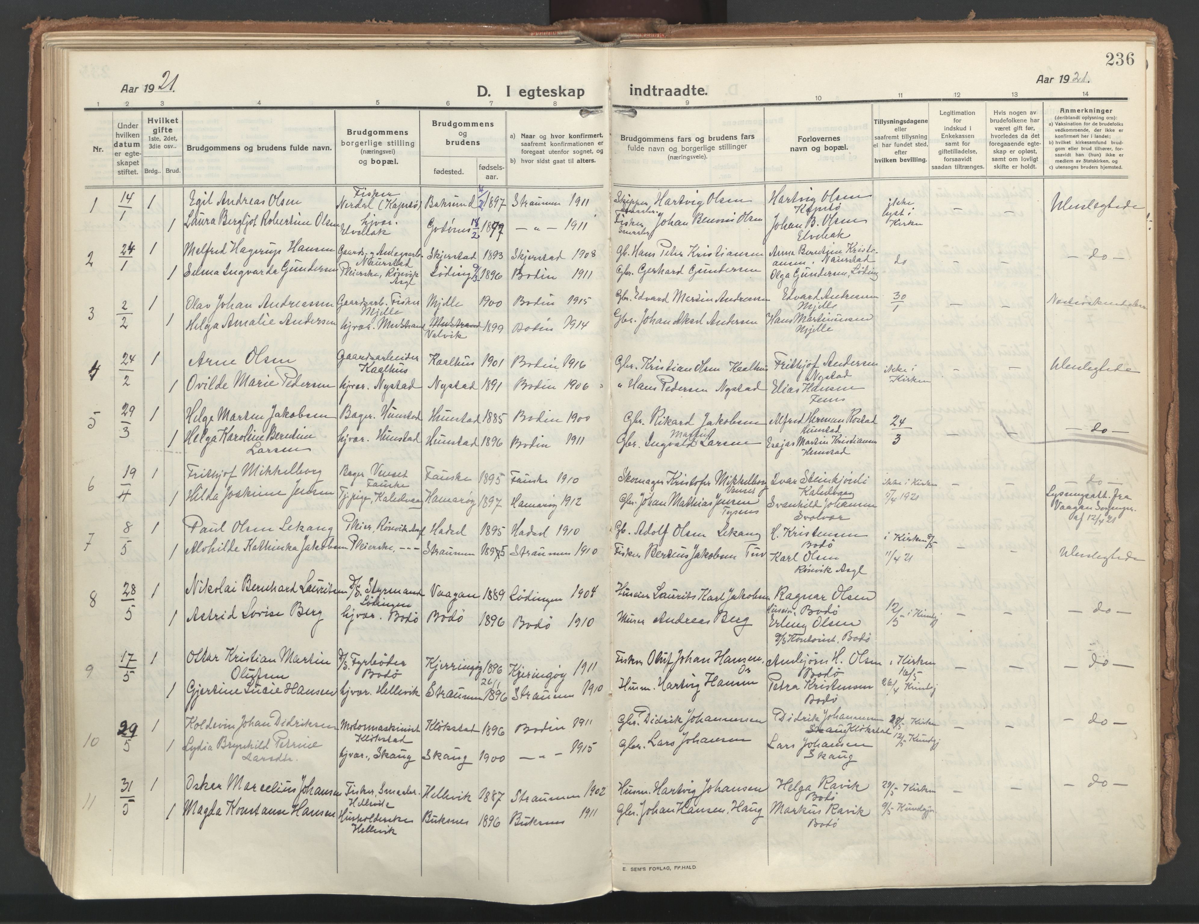 Ministerialprotokoller, klokkerbøker og fødselsregistre - Nordland, SAT/A-1459/802/L0060: Parish register (official) no. 802A07, 1916-1933, p. 236