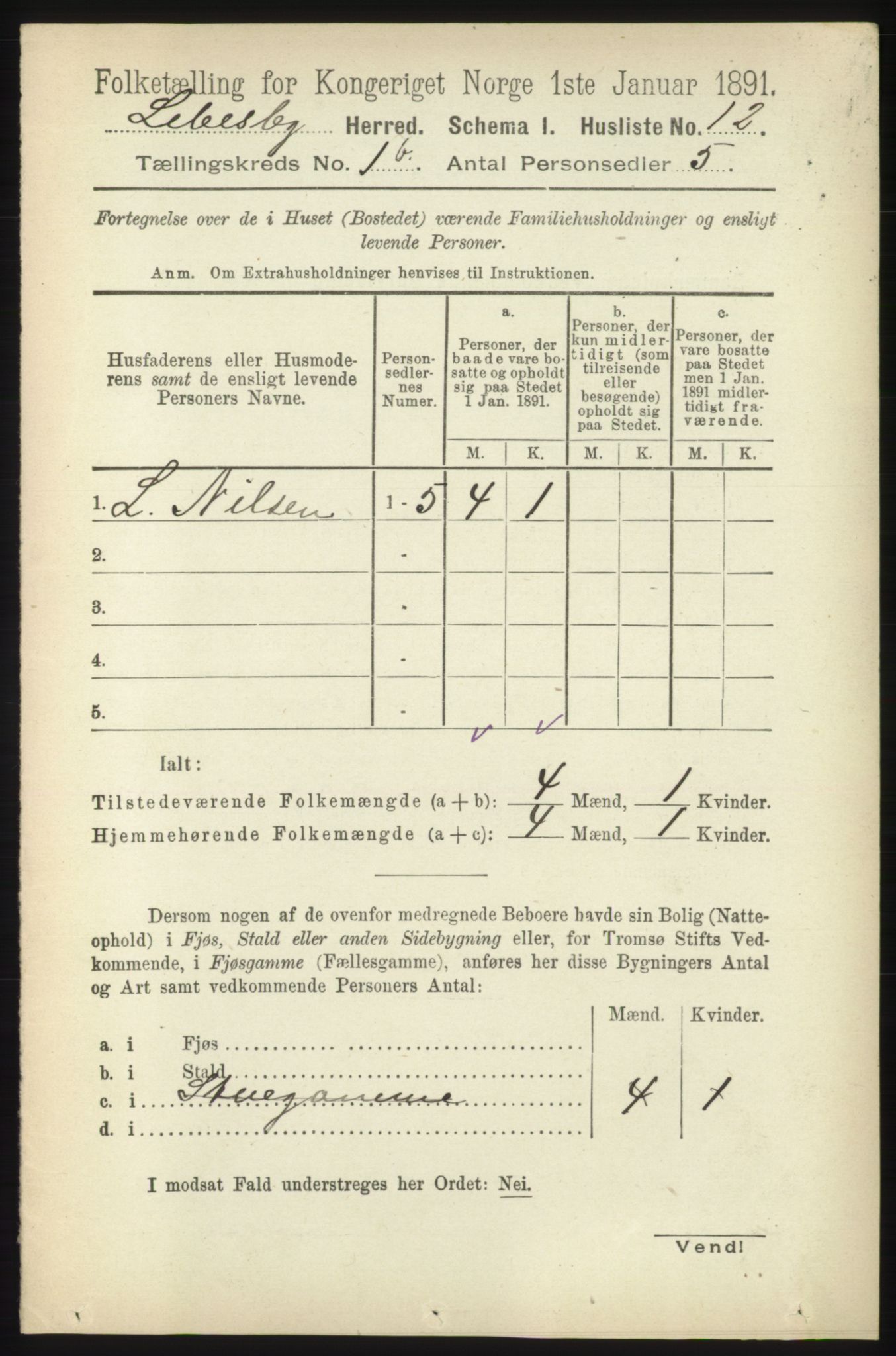 RA, 1891 census for 2022 Lebesby, 1891, p. 90