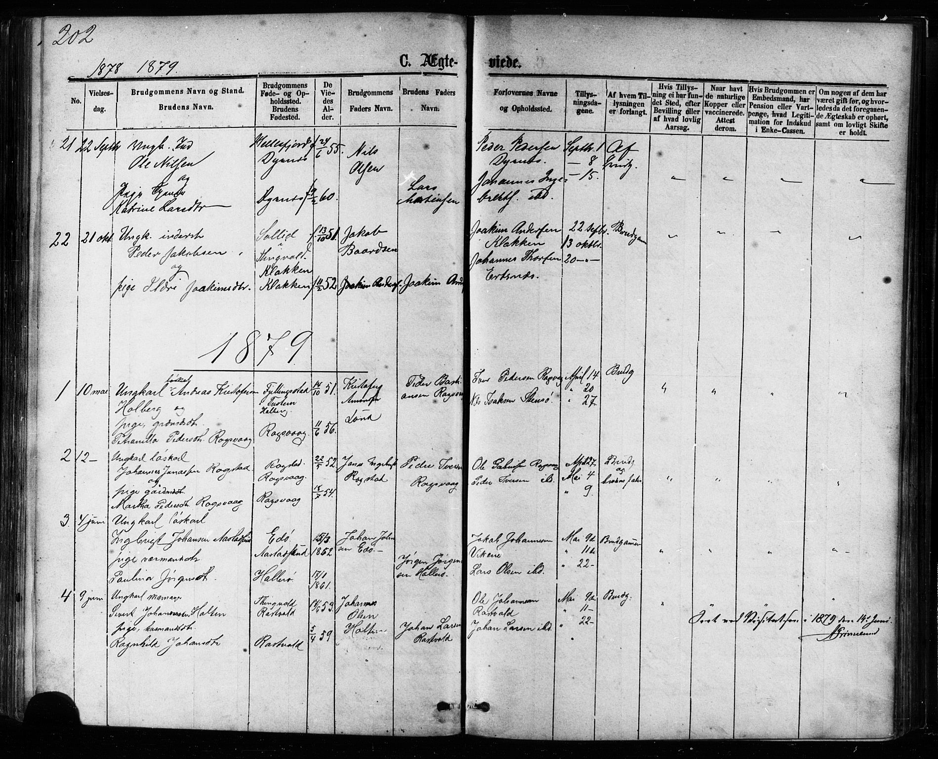 Ministerialprotokoller, klokkerbøker og fødselsregistre - Møre og Romsdal, AV/SAT-A-1454/581/L0938: Parish register (official) no. 581A06, 1873-1879, p. 202