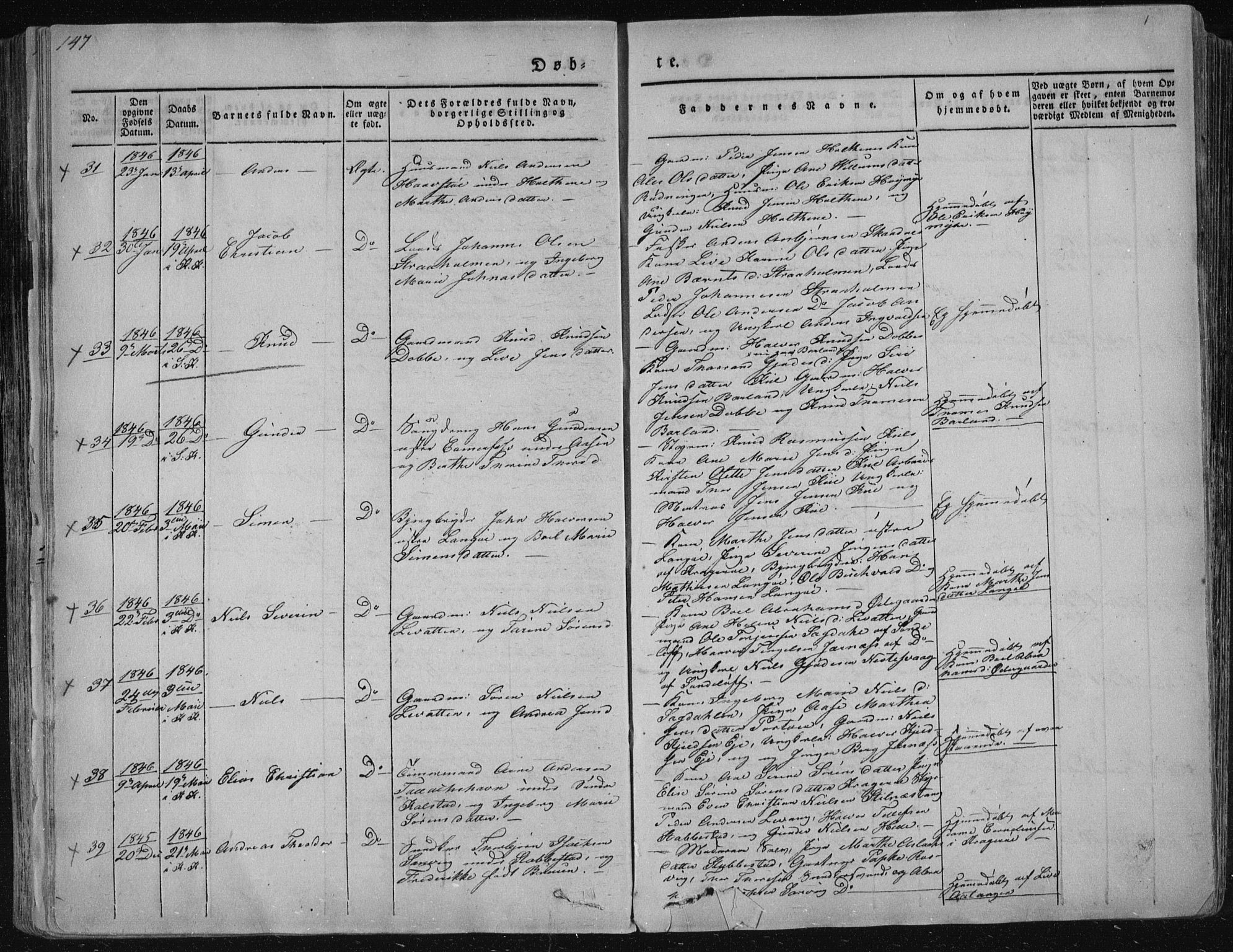Sannidal kirkebøker, AV/SAKO-A-296/F/Fa/L0006: Parish register (official) no. 6, 1831-1847, p. 147