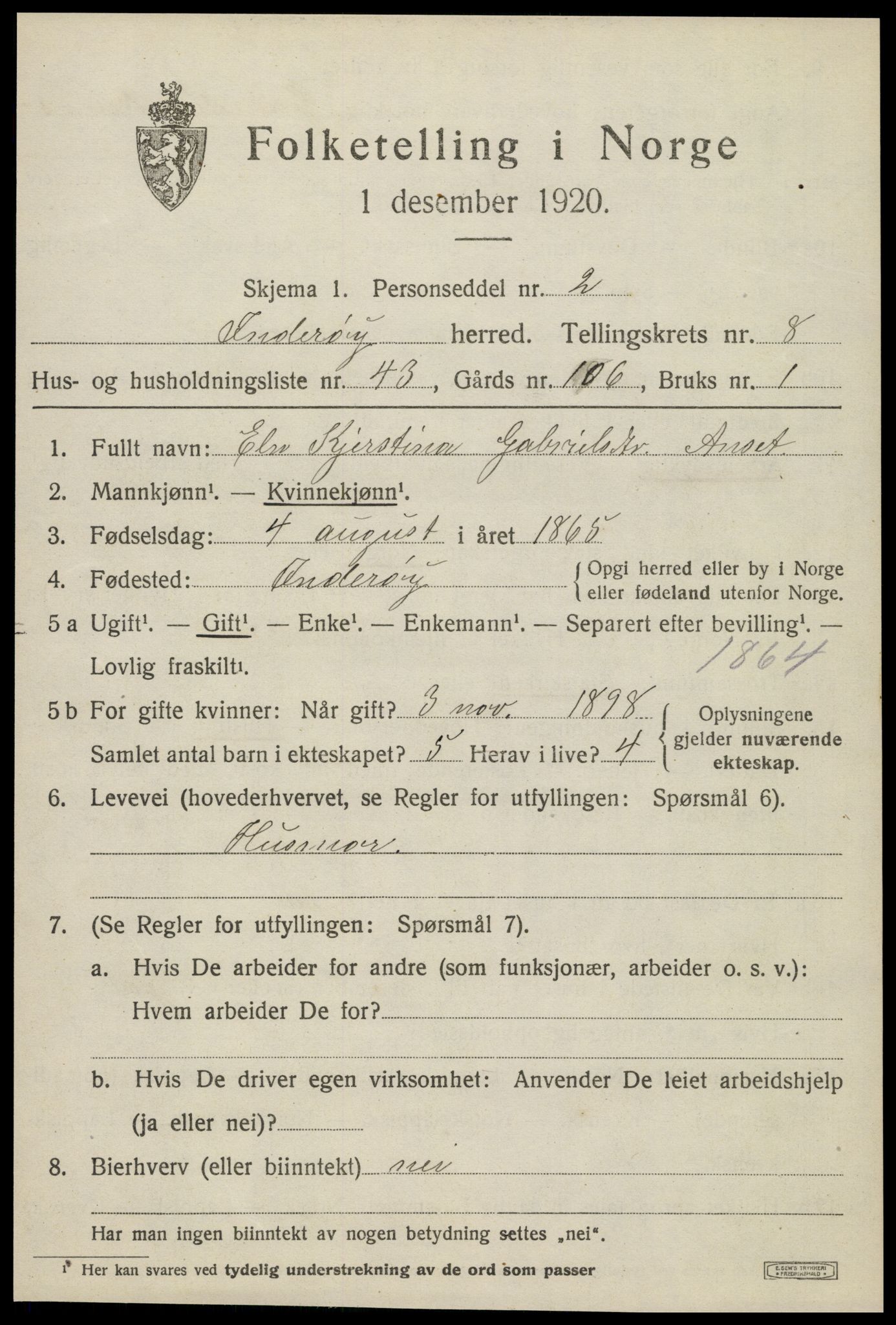 SAT, 1920 census for Inderøy, 1920, p. 6015