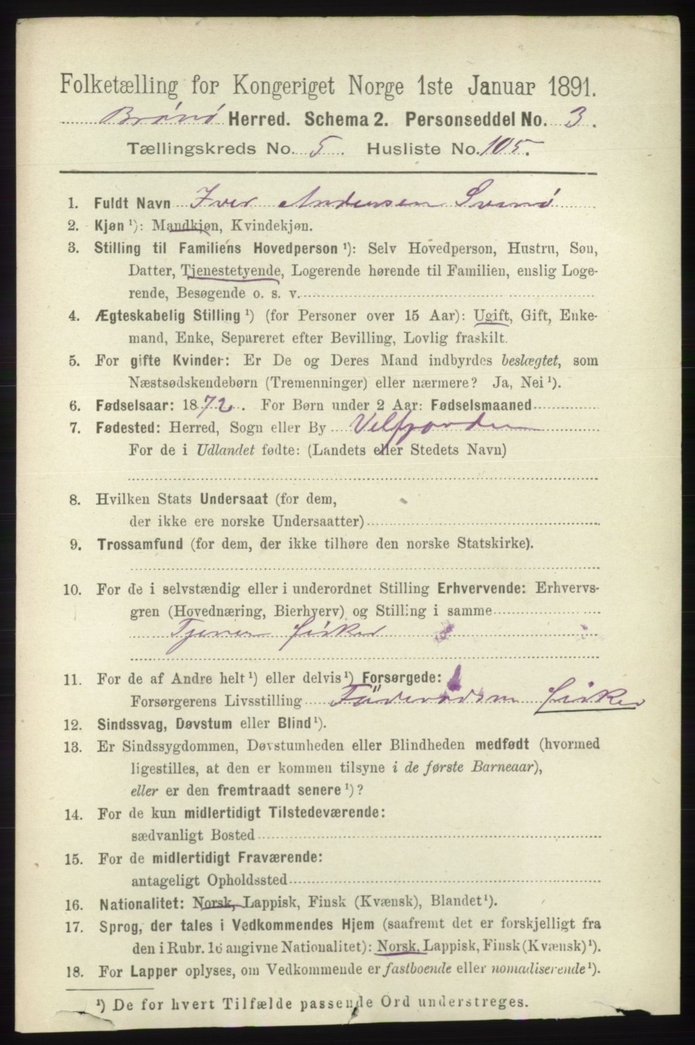 RA, 1891 census for 1814 Brønnøy, 1891, p. 3178