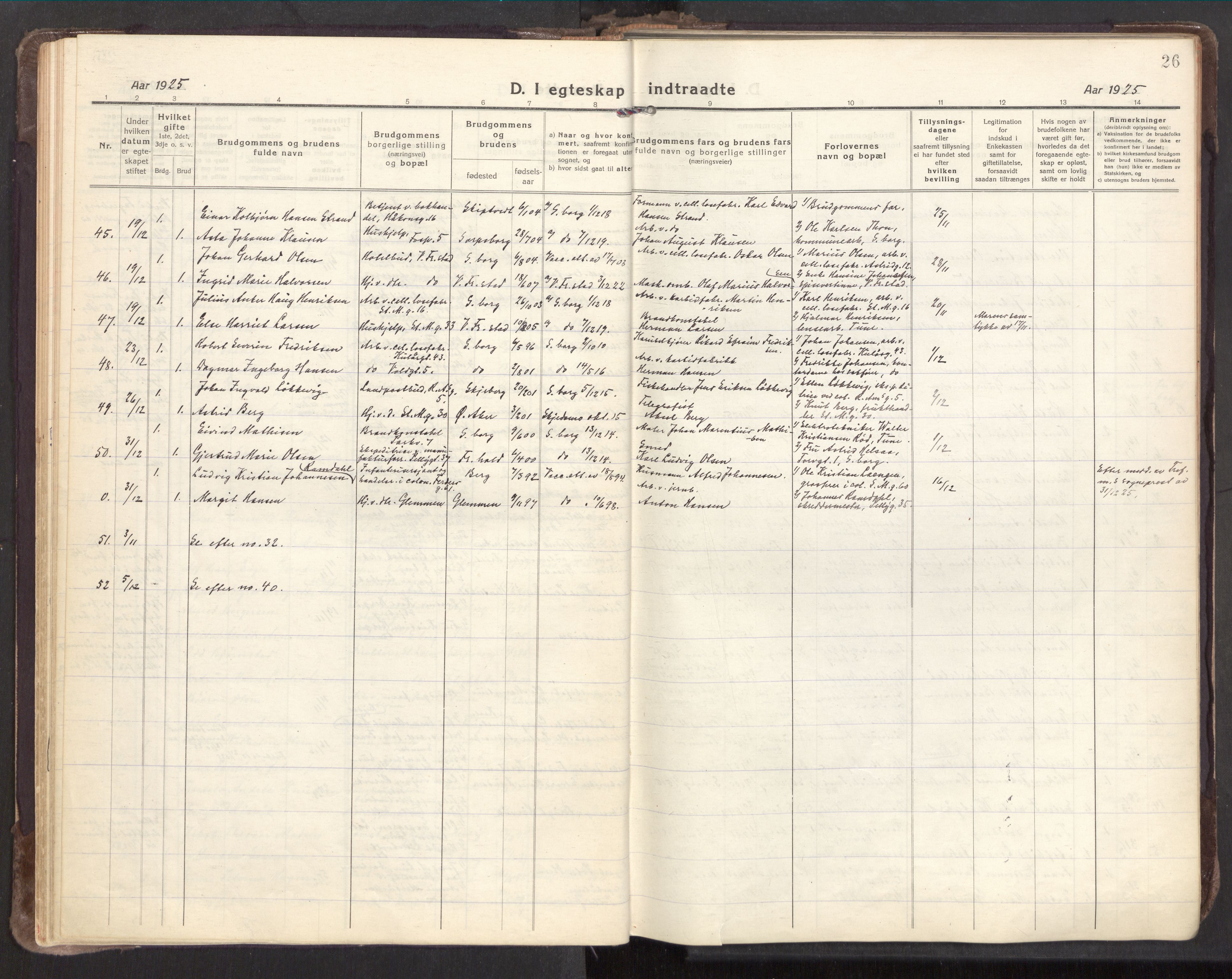 Sarpsborg prestekontor Kirkebøker, AV/SAO-A-2006/F/Fa/L0009: Parish register (official) no. 9, 1919-1931, p. 26