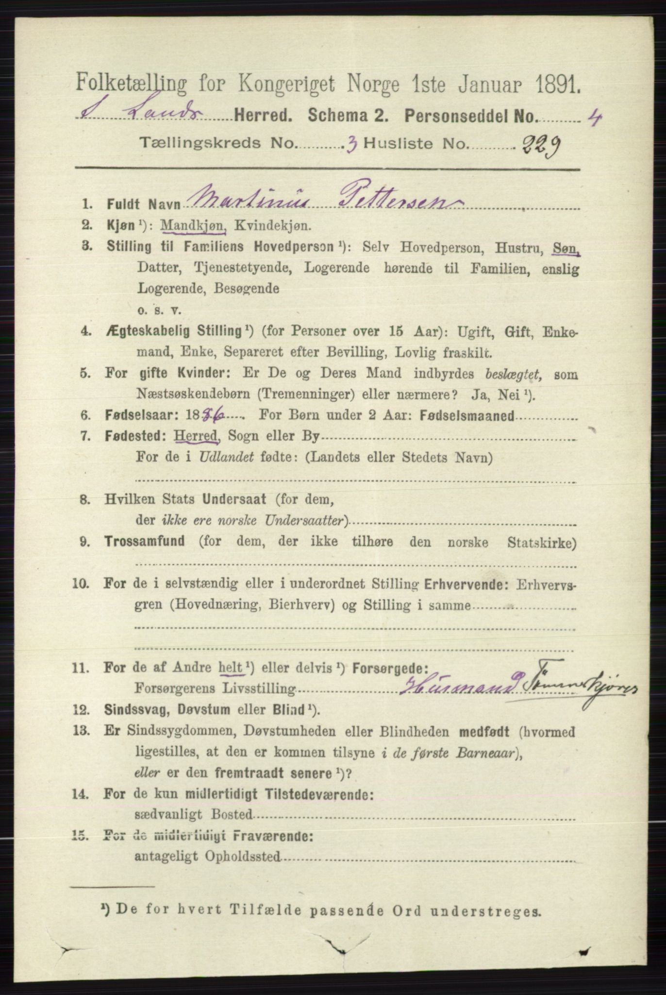 RA, 1891 census for 0536 Søndre Land, 1891, p. 3873