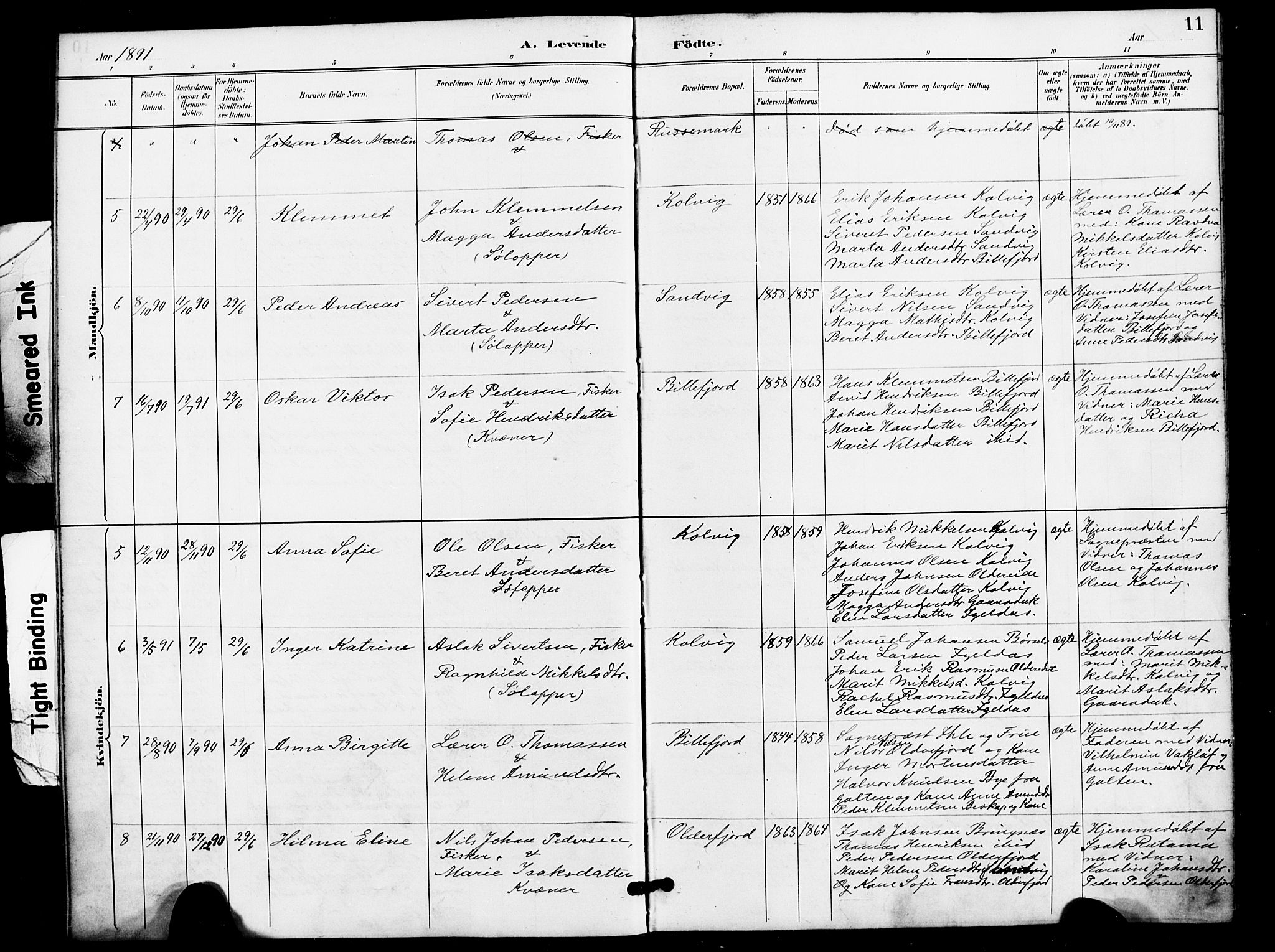 Kistrand/Porsanger sokneprestembete, AV/SATØ-S-1351/H/Ha/L0008.kirke: Parish register (official) no. 8, 1890-1898, p. 11