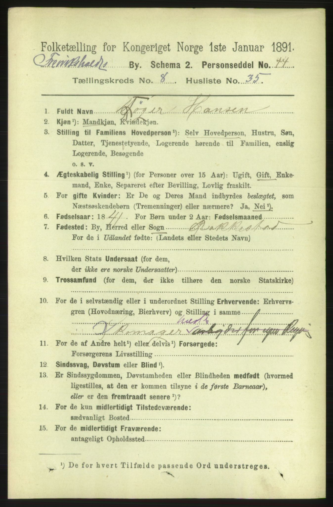 RA, 1891 census for 0101 Fredrikshald, 1891, p. 5906