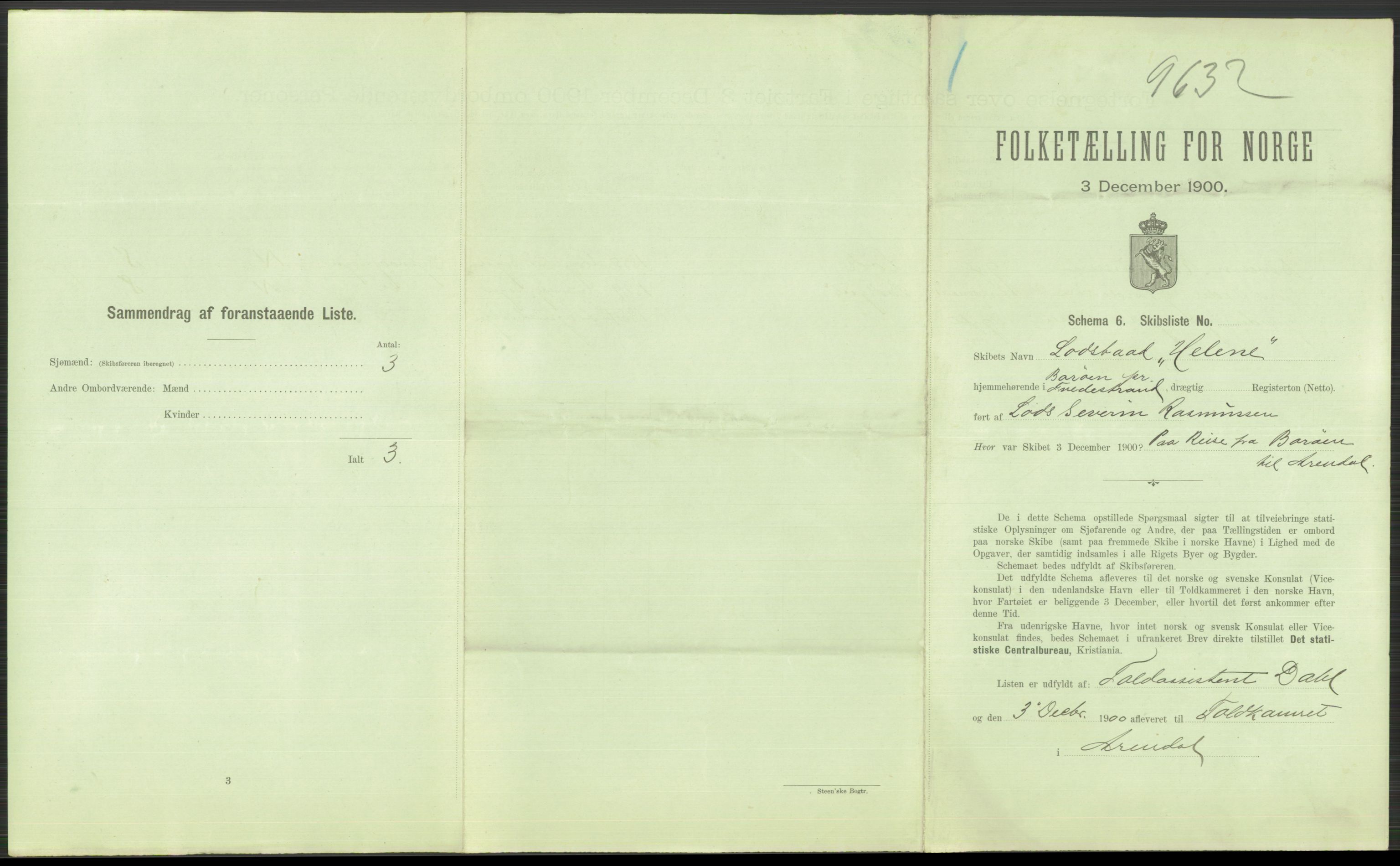 RA, 1900 Census - ship lists from ships in Norwegian harbours, harbours abroad and at sea, 1900, p. 705