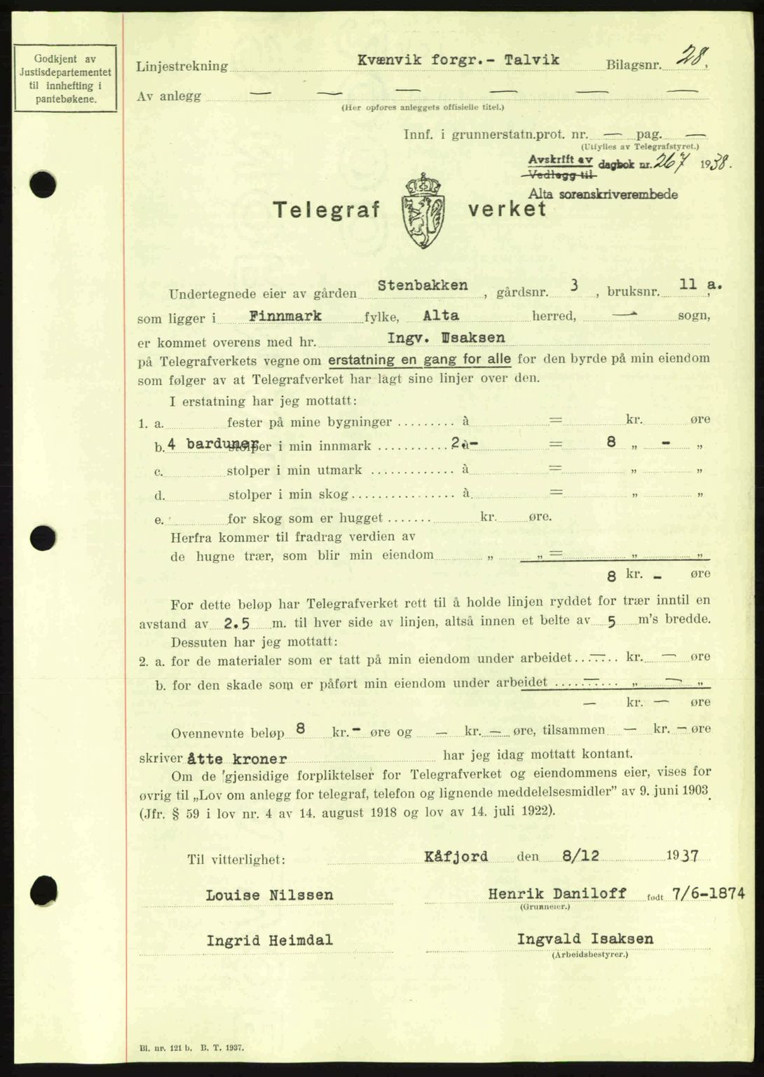 Alta fogderi/sorenskriveri, SATØ/SATØ-5/1/K/Kd/L0031pantebok: Mortgage book no. 31, 1938-1939, Diary no: : 267/1938