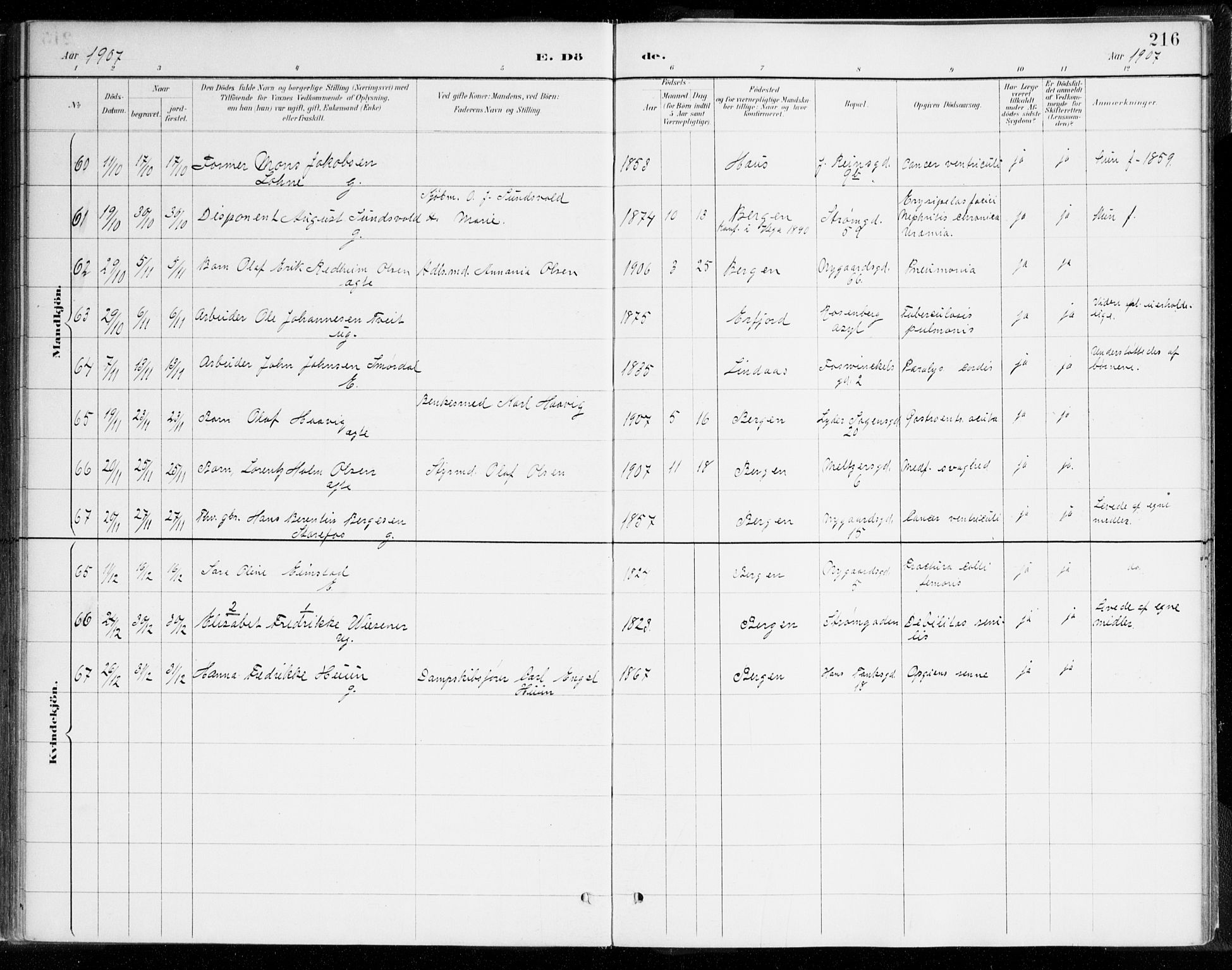 Johanneskirken sokneprestembete, AV/SAB-A-76001/H/Haa/L0019: Parish register (official) no. E 1, 1885-1915, p. 216