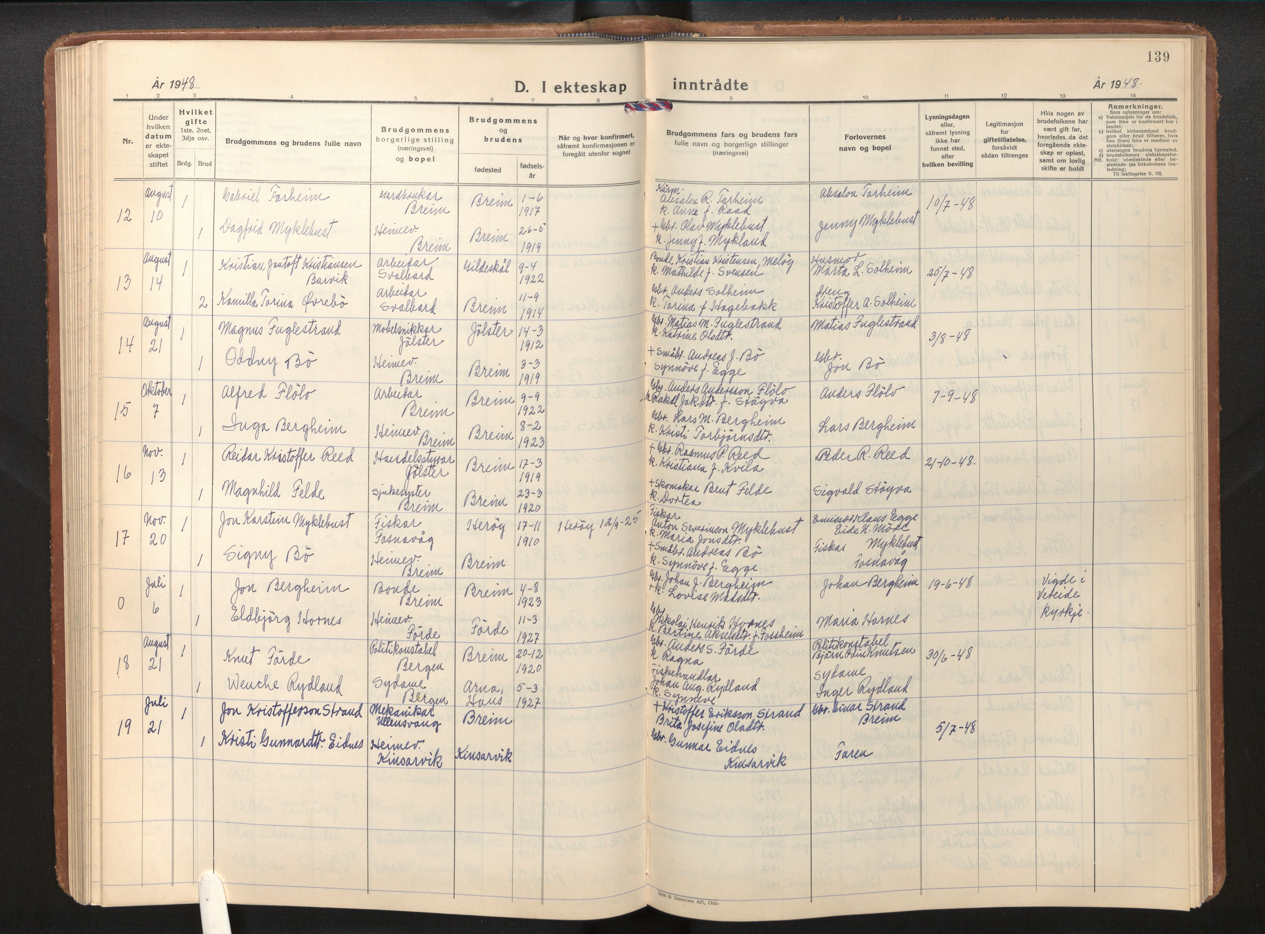 Gloppen sokneprestembete, AV/SAB-A-80101/H/Hab/Habc/L0004: Parish register (copy) no. C 4, 1938-1968, p. 138b-139a