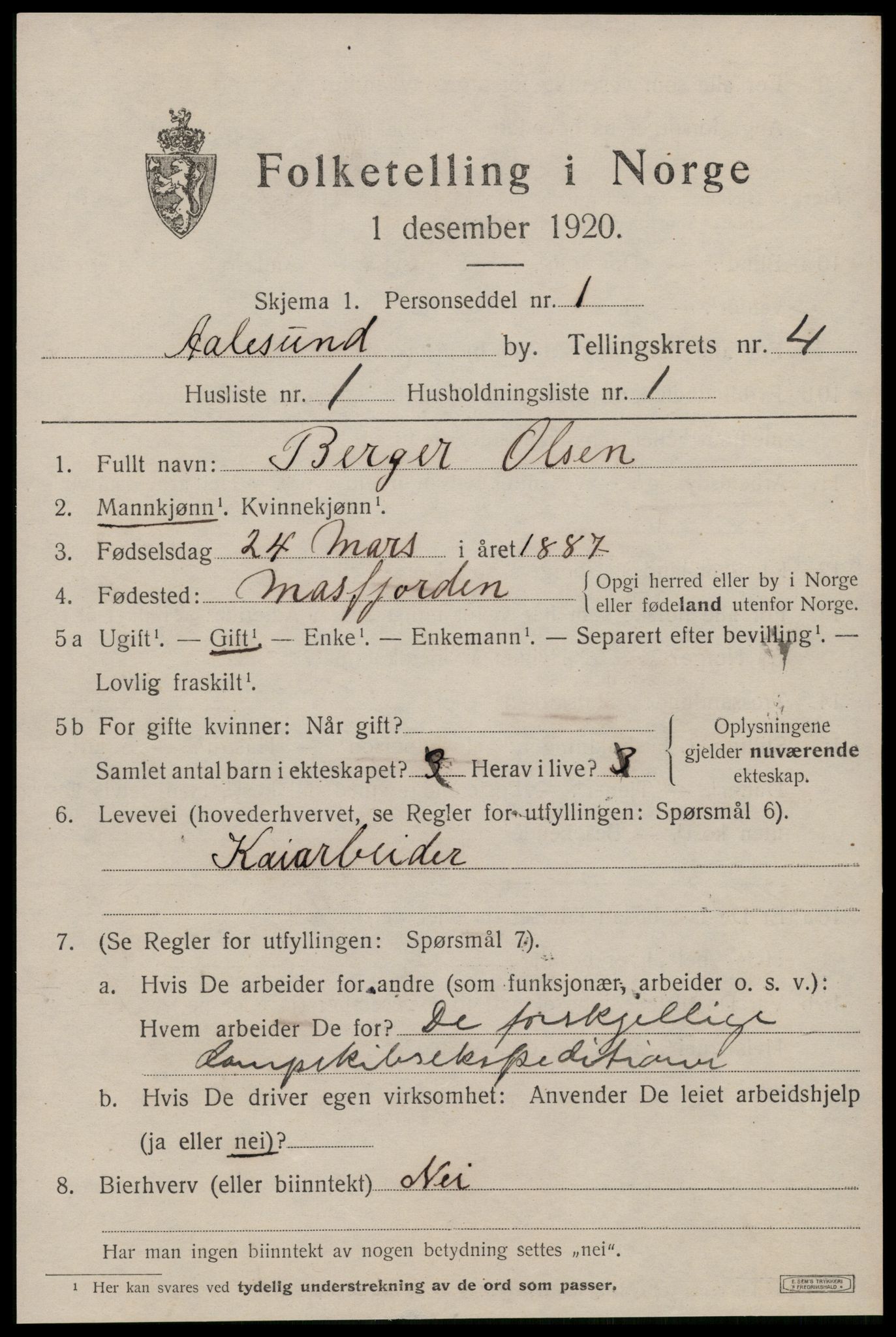 SAT, 1920 census for Ålesund, 1920, p. 14346