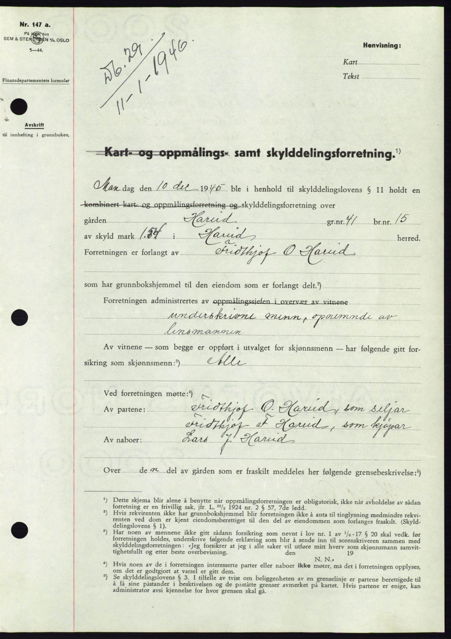 Søre Sunnmøre sorenskriveri, AV/SAT-A-4122/1/2/2C/L0077: Mortgage book no. 3A, 1945-1946, Diary no: : 29/1946