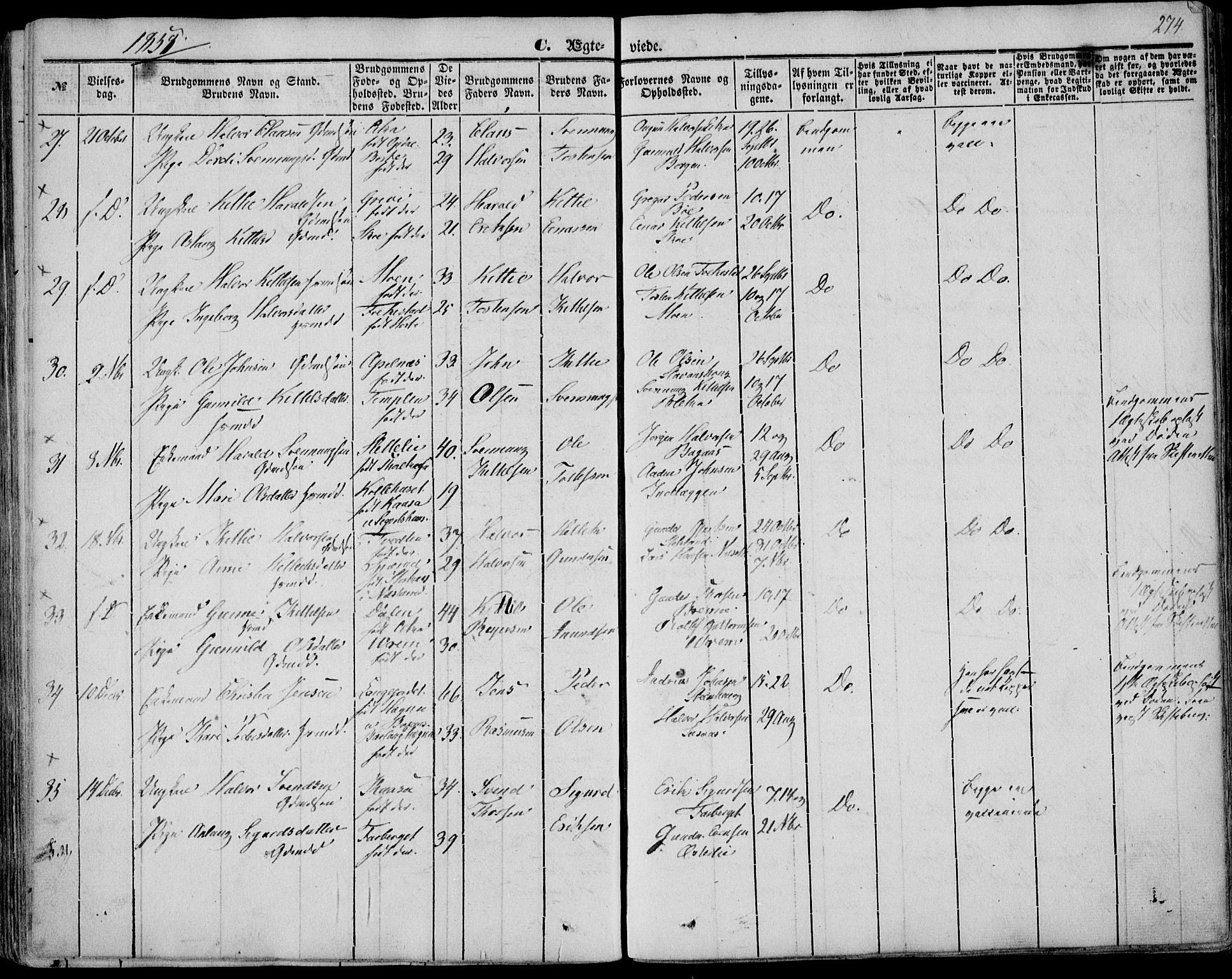 Bø kirkebøker, AV/SAKO-A-257/F/Fa/L0008: Parish register (official) no. 8, 1849-1861, p. 274