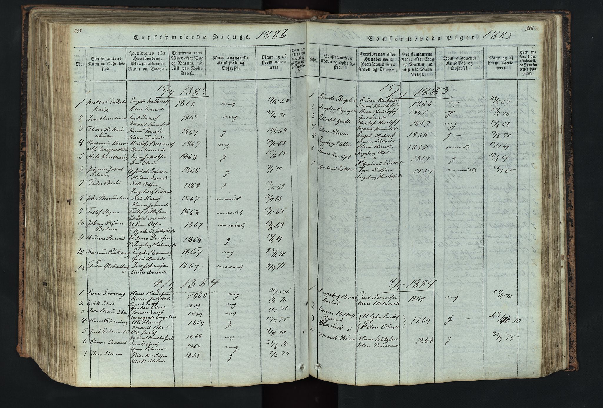 Kvikne prestekontor, SAH/PREST-064/H/Ha/Hab/L0001: Parish register (copy) no. 1, 1815-1895, p. 555-556