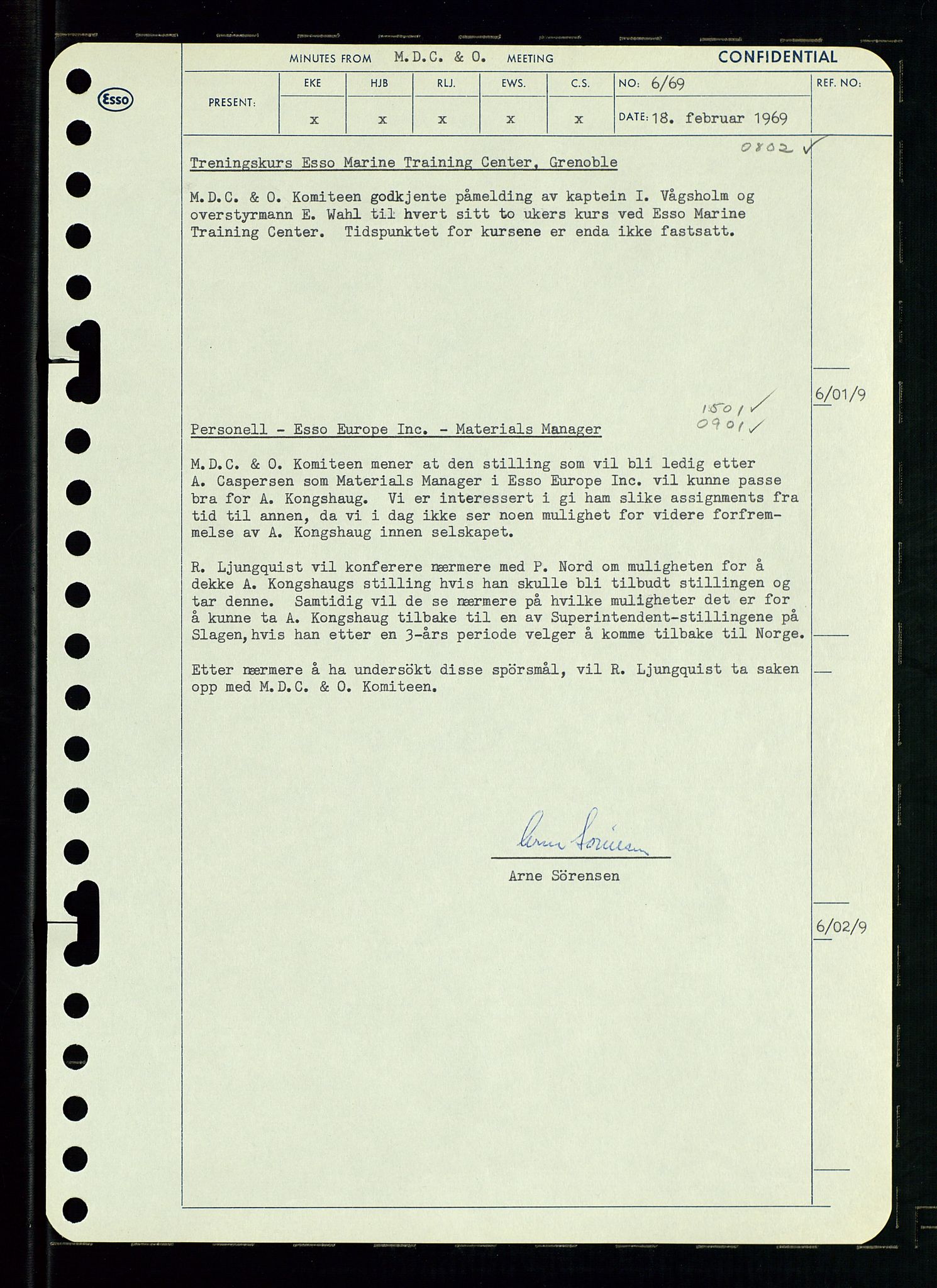 Pa 0982 - Esso Norge A/S, AV/SAST-A-100448/A/Aa/L0003/0001: Den administrerende direksjon Board minutes (styrereferater) og Bedriftforsamlingsprotokoll / Den administrerende direksjon Board minutes (styrereferater), 1969, p. 141