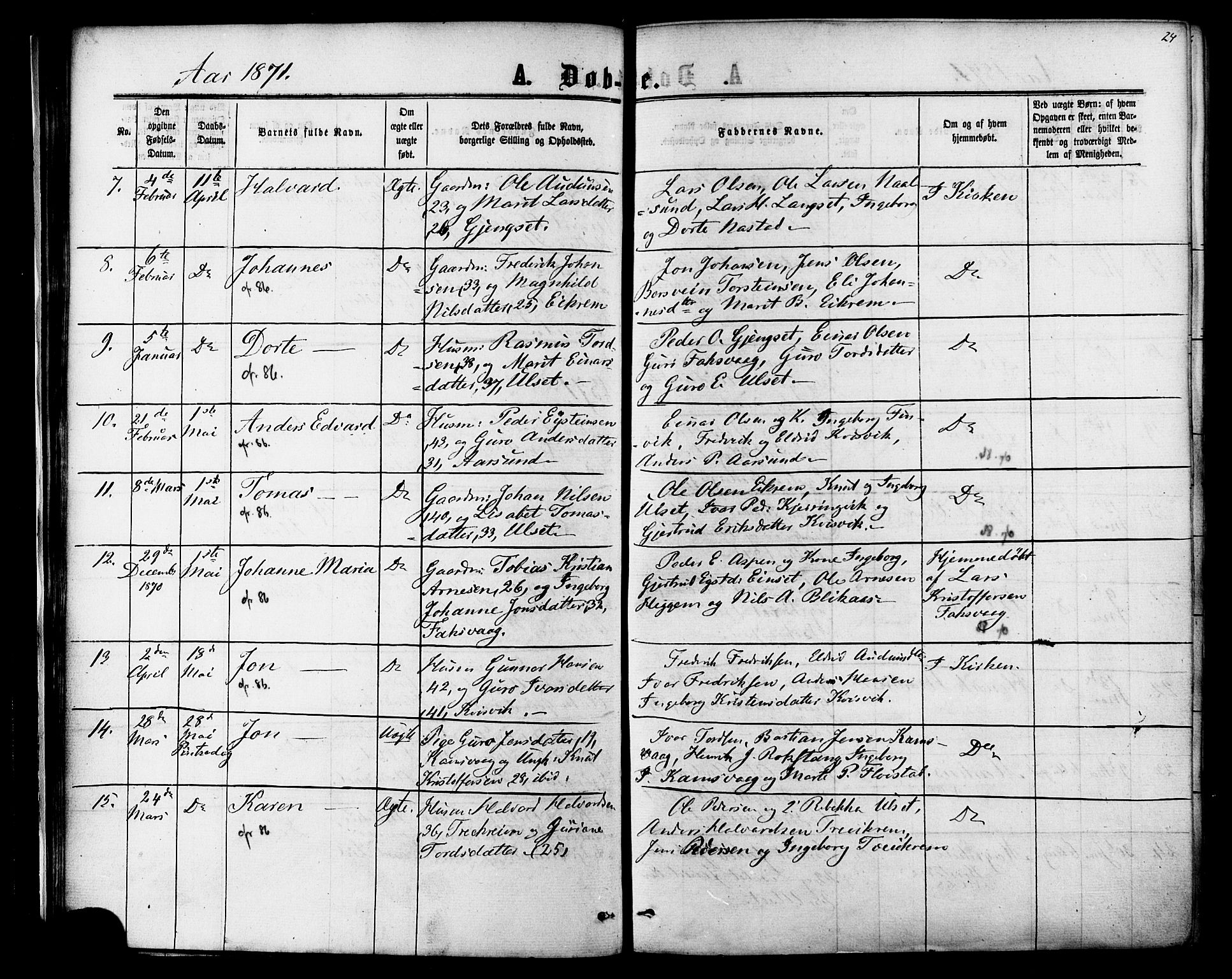 Ministerialprotokoller, klokkerbøker og fødselsregistre - Møre og Romsdal, AV/SAT-A-1454/587/L0999: Parish register (official) no. 587A01, 1864-1886, p. 24