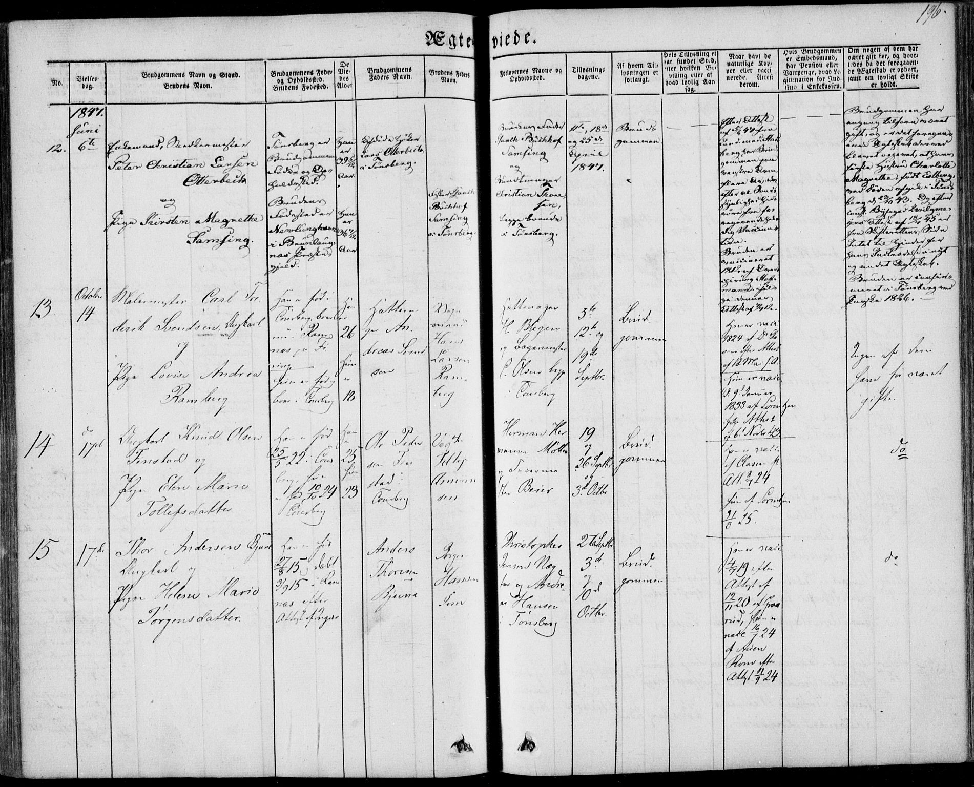 Tønsberg kirkebøker, SAKO/A-330/F/Fa/L0007: Parish register (official) no. I 7, 1845-1854, p. 196