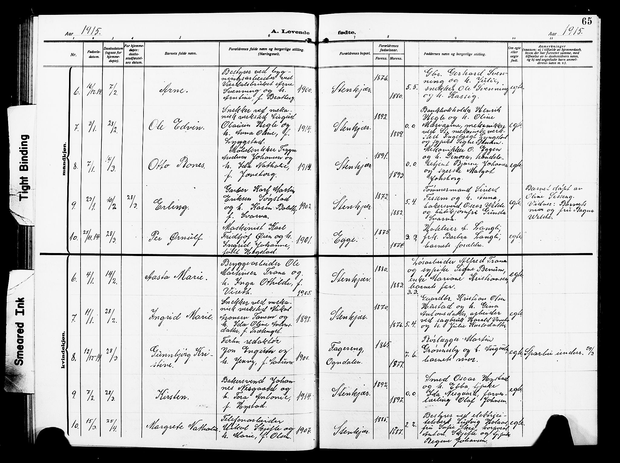 Ministerialprotokoller, klokkerbøker og fødselsregistre - Nord-Trøndelag, SAT/A-1458/739/L0376: Parish register (copy) no. 739C04, 1908-1917, p. 65