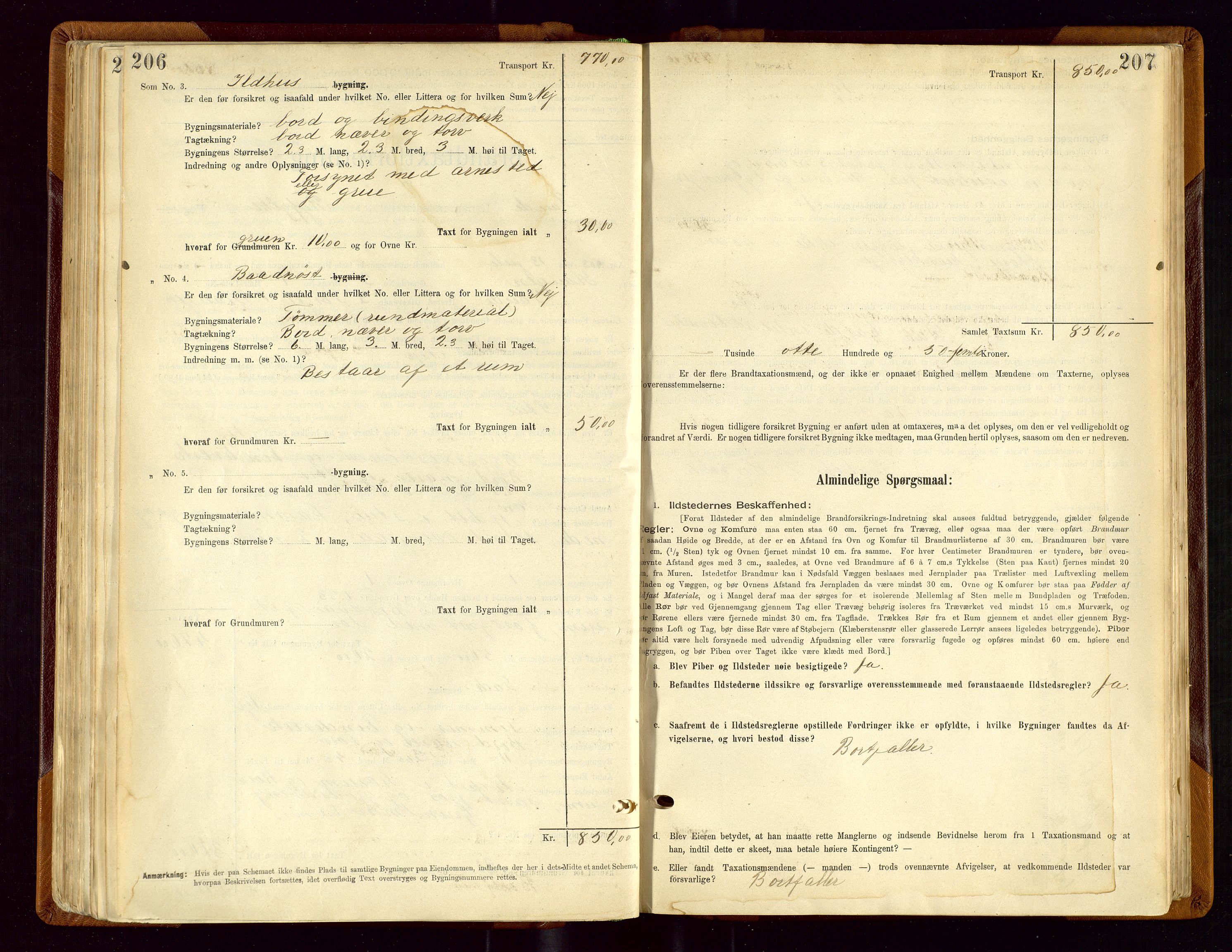 Sauda lensmannskontor, SAST/A-100177/Gob/L0001: Branntakstprotokoll - skjematakst, 1894-1914, p. 206-207