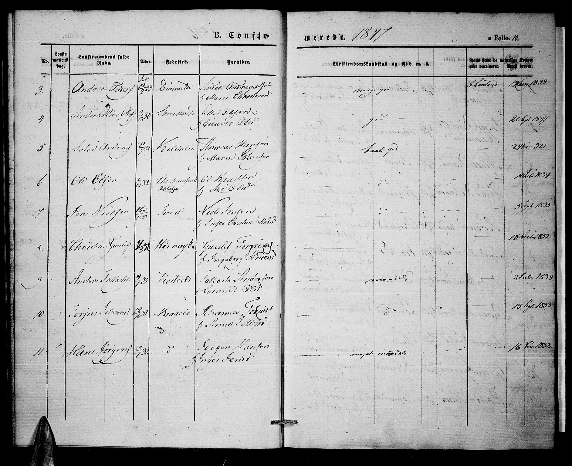 Tveit sokneprestkontor, AV/SAK-1111-0043/F/Fa/L0004: Parish register (official) no. A 4, 1843-1852, p. 10