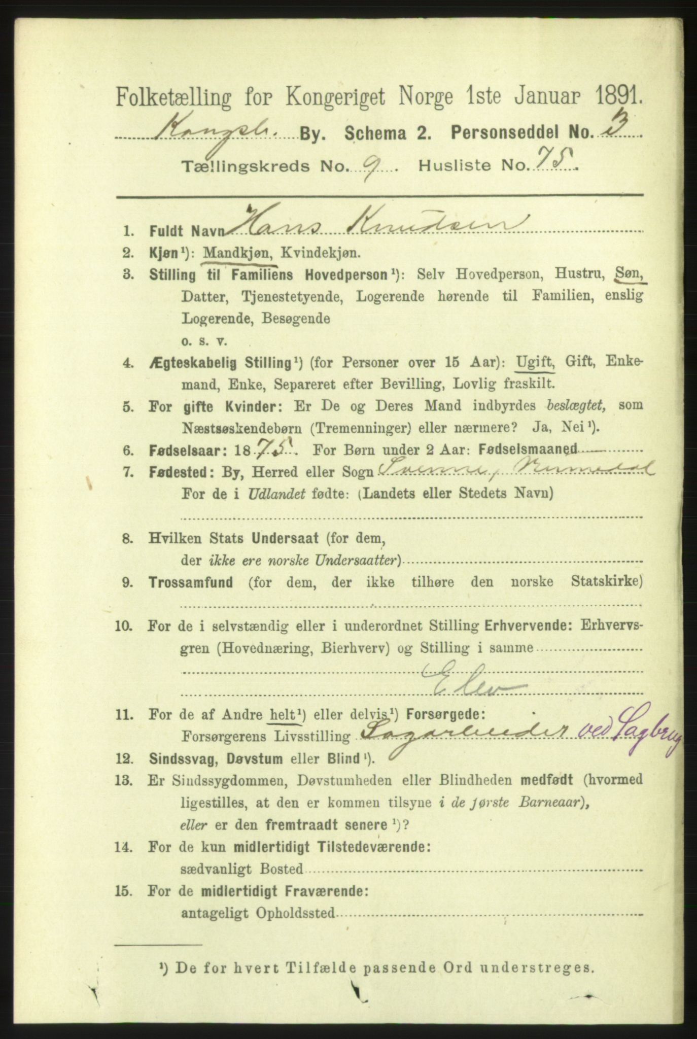 RA, 1891 census for 0604 Kongsberg, 1891, p. 6545