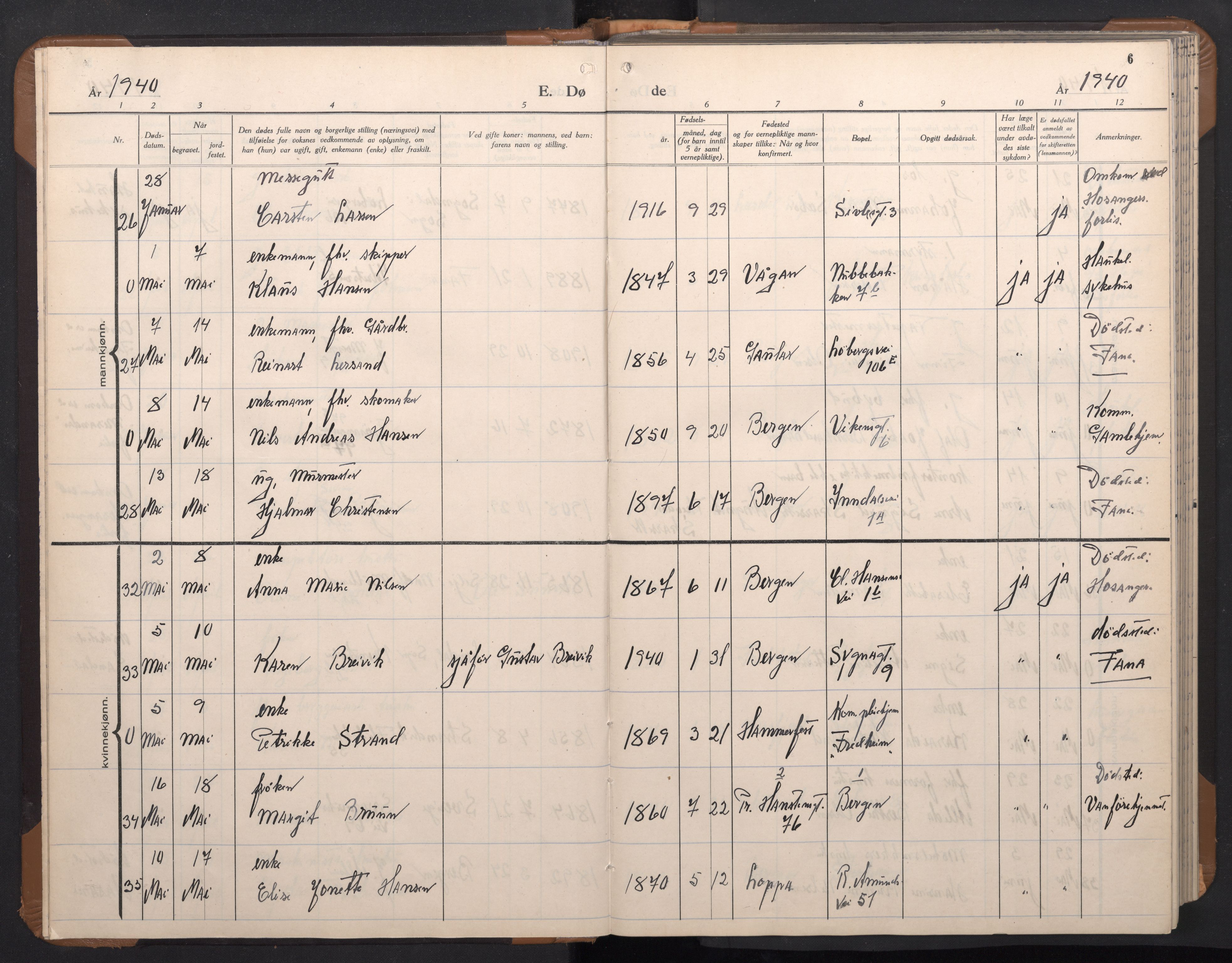 Årstad Sokneprestembete, AV/SAB-A-79301/H/Hab/L0026: Parish register (copy) no. D 3, 1940-1950, p. 5b-6a