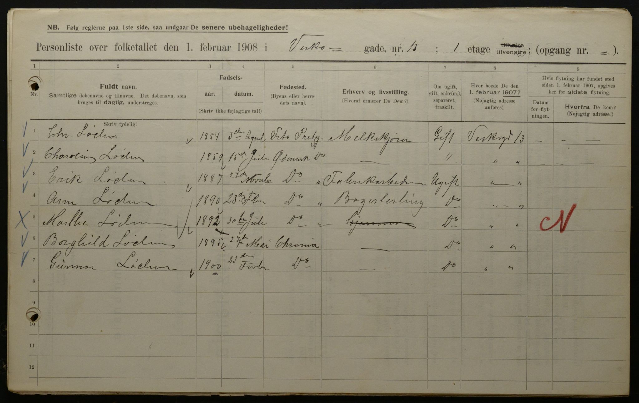 OBA, Municipal Census 1908 for Kristiania, 1908, p. 109459