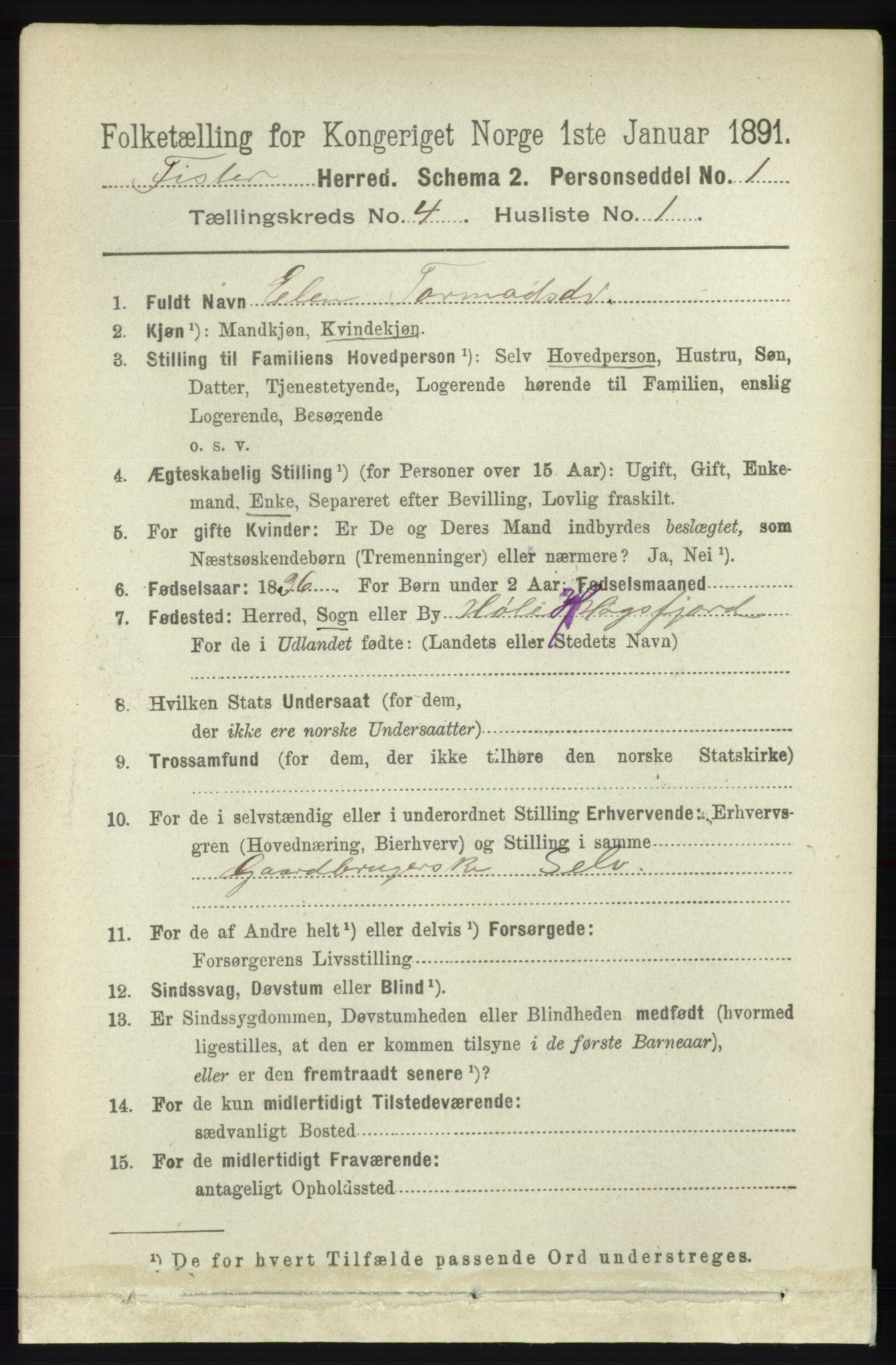 RA, 1891 census for 1132 Fister, 1891, p. 854