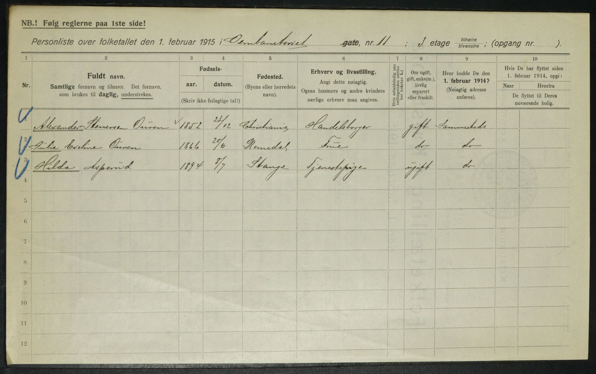 OBA, Municipal Census 1915 for Kristiania, 1915, p. 46504