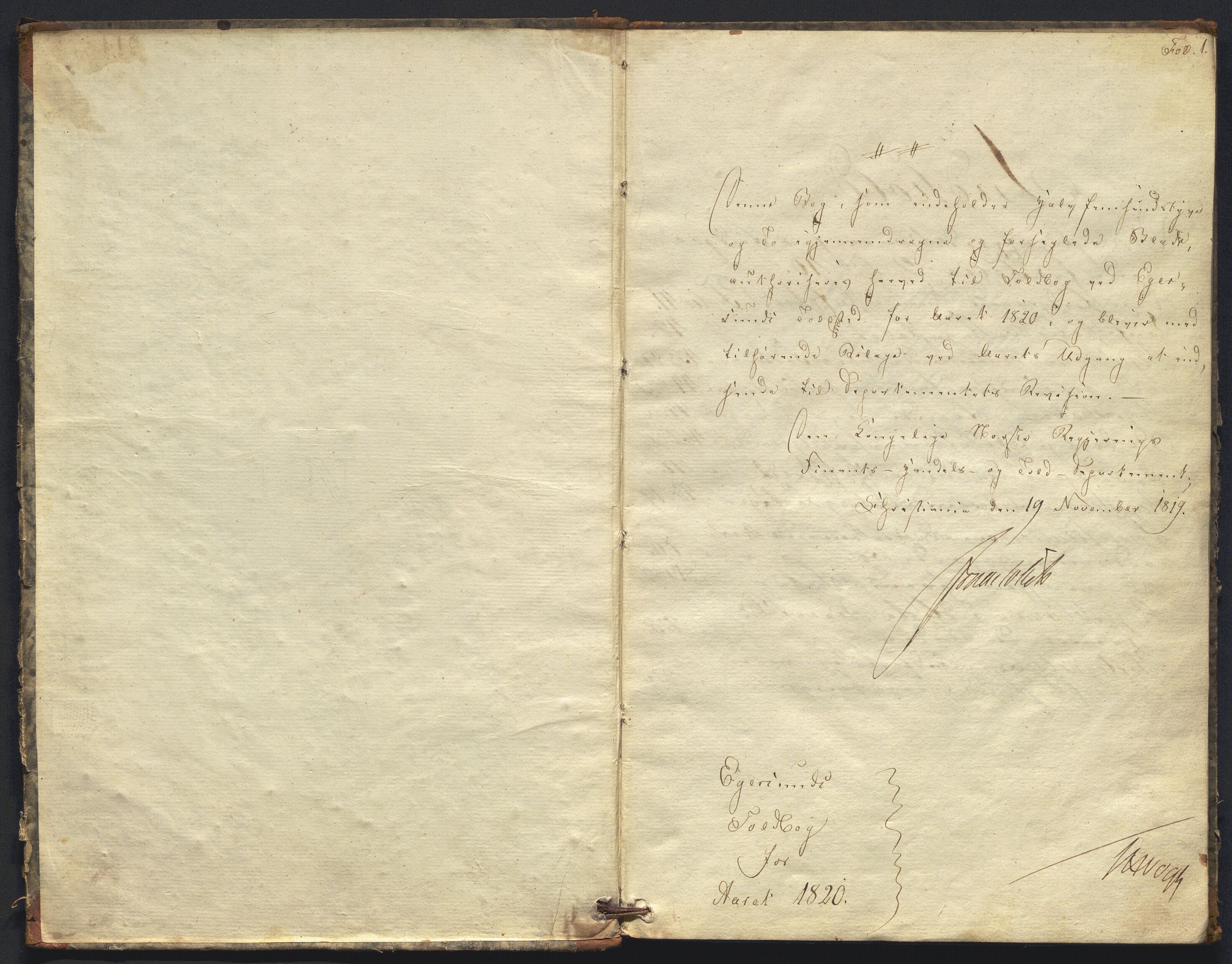 Revisjonsdepartementet, 2. revisjonskontor, AV/RA-S-1115/E/E010/L0060: Egersund: Tollbok, 1820, p. 1a
