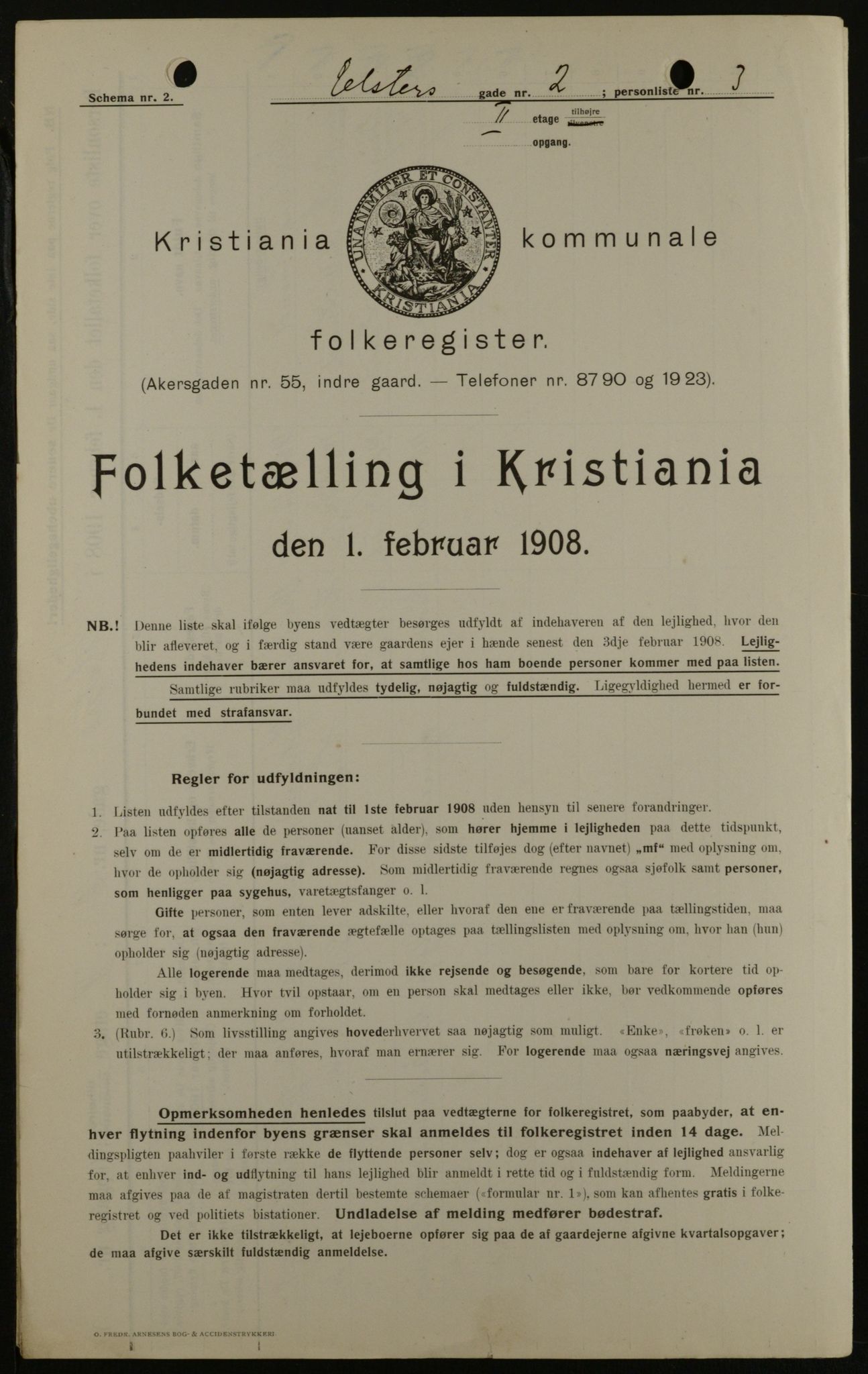 OBA, Municipal Census 1908 for Kristiania, 1908, p. 19016