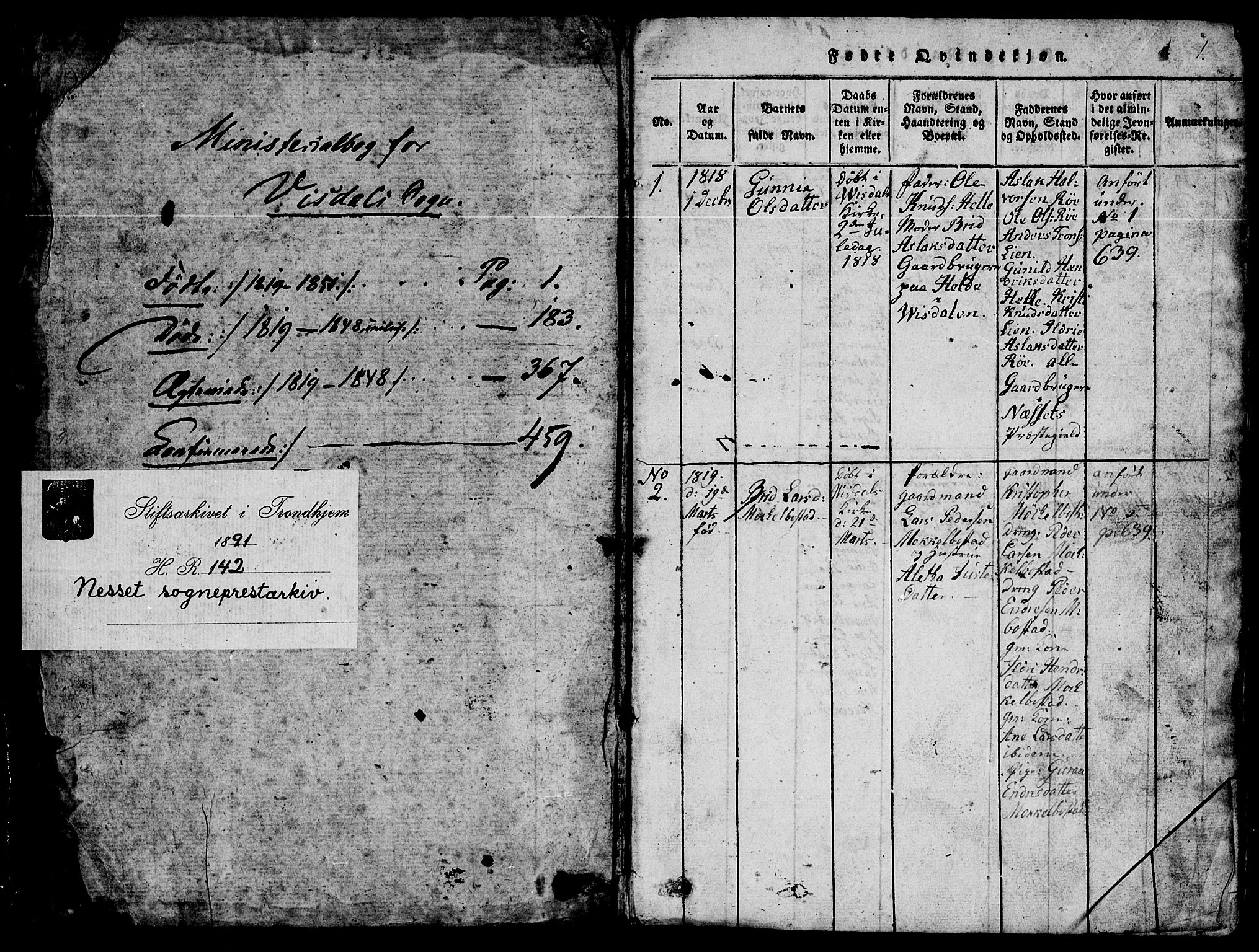 Ministerialprotokoller, klokkerbøker og fødselsregistre - Møre og Romsdal, SAT/A-1454/554/L0644: Parish register (copy) no. 554C01, 1818-1851, p. 0-1