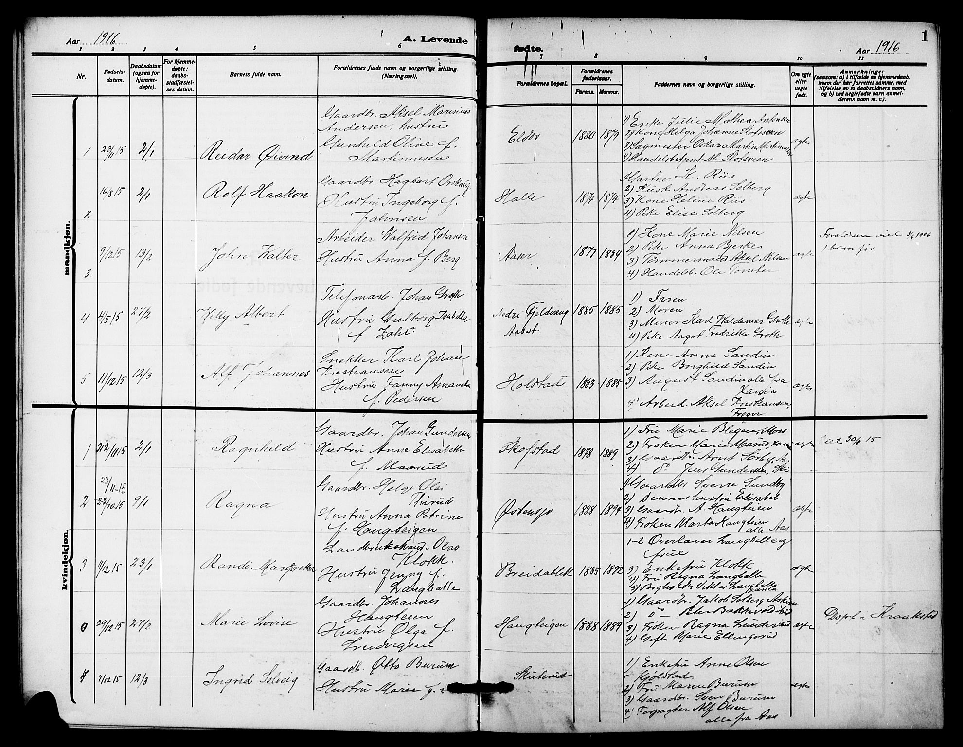 Ås prestekontor Kirkebøker, SAO/A-10894/G/Ga/L0005: Parish register (copy) no. I 5, 1916-1924, p. 1