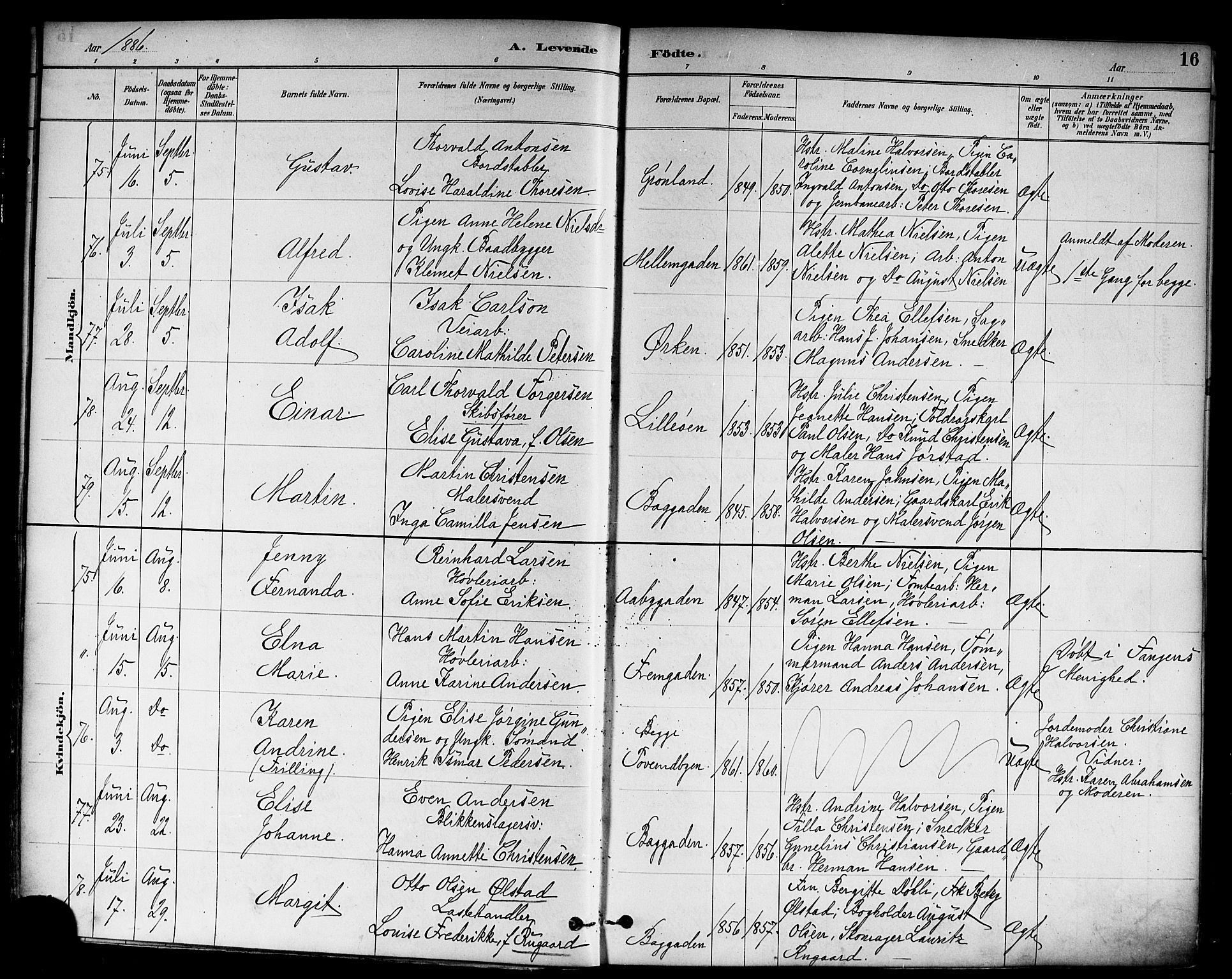 Strømsø kirkebøker, AV/SAKO-A-246/F/Fa/L0023: Parish register (official) no. I 23, 1885-1894, p. 16