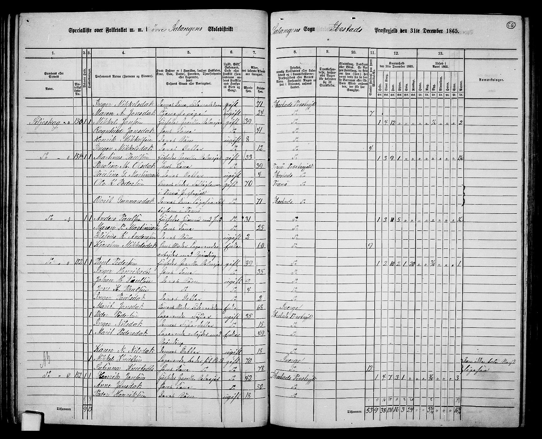 RA, 1865 census for Ibestad, 1865, p. 55