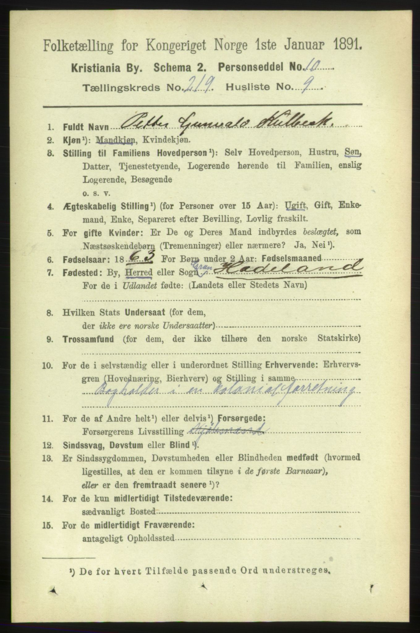 RA, 1891 census for 0301 Kristiania, 1891, p. 130254