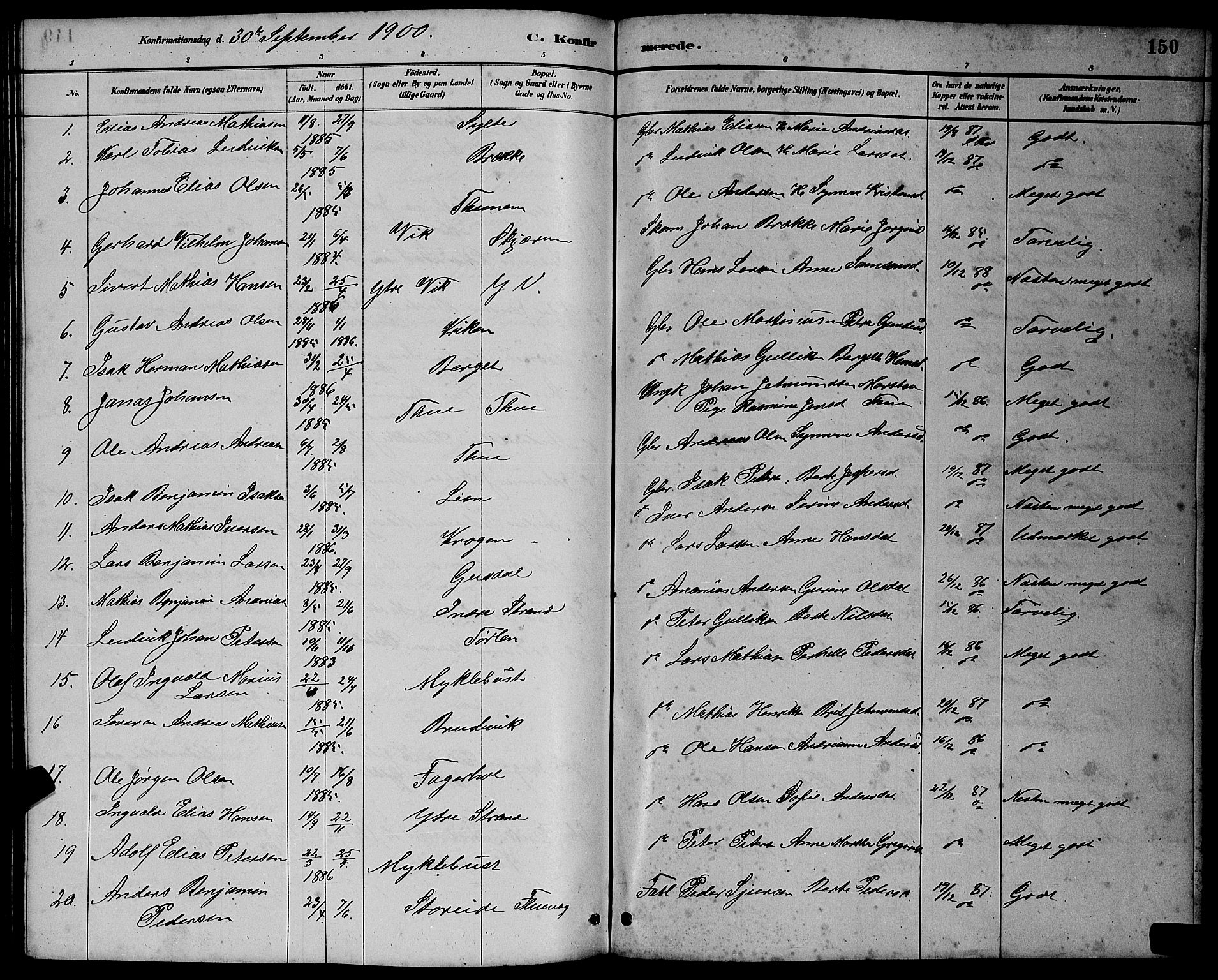 Ministerialprotokoller, klokkerbøker og fødselsregistre - Møre og Romsdal, AV/SAT-A-1454/501/L0017: Parish register (copy) no. 501C03, 1885-1901, p. 150