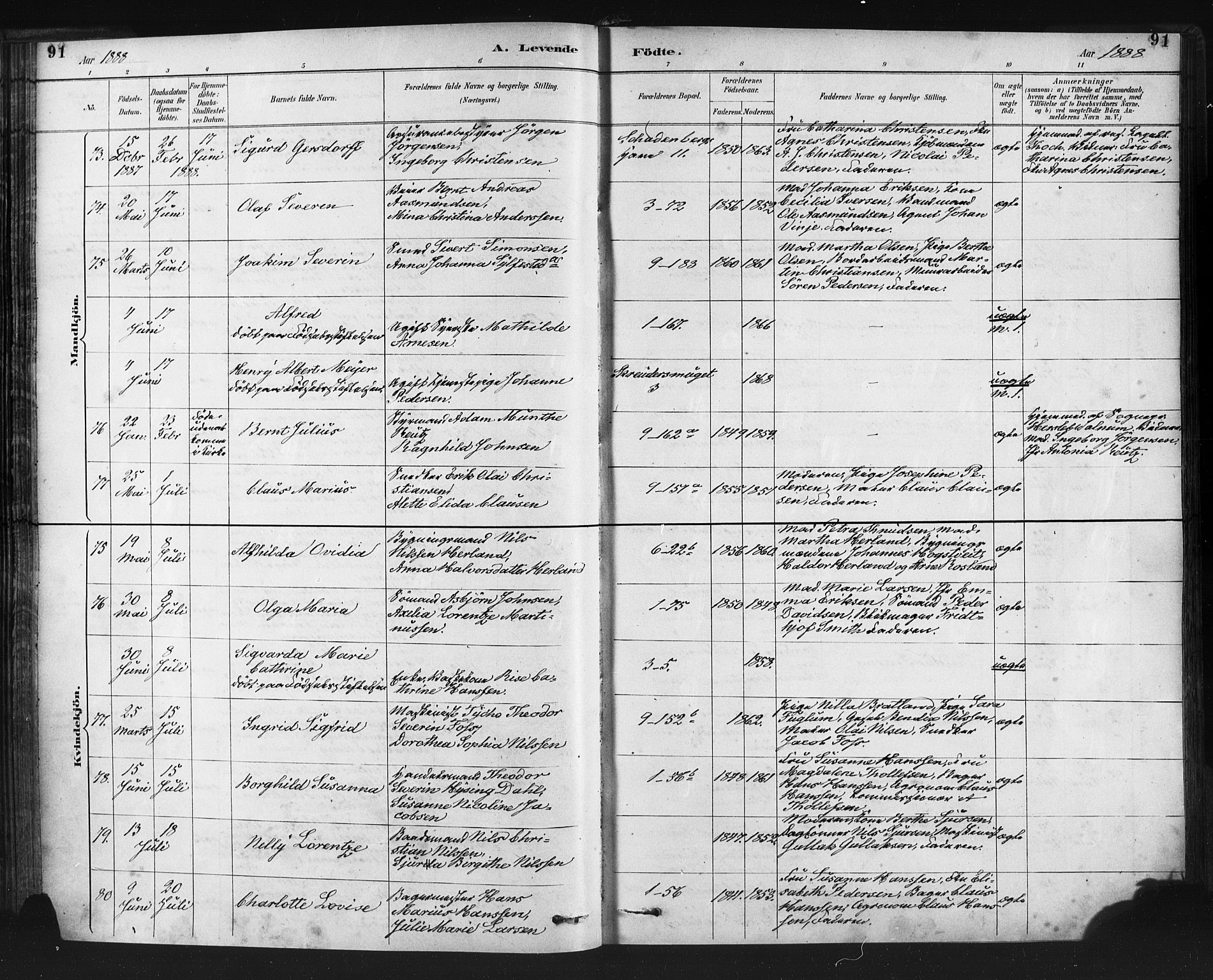 Nykirken Sokneprestembete, AV/SAB-A-77101/H/Haa: Parish register (official) no. B 5, 1885-1894, p. 91