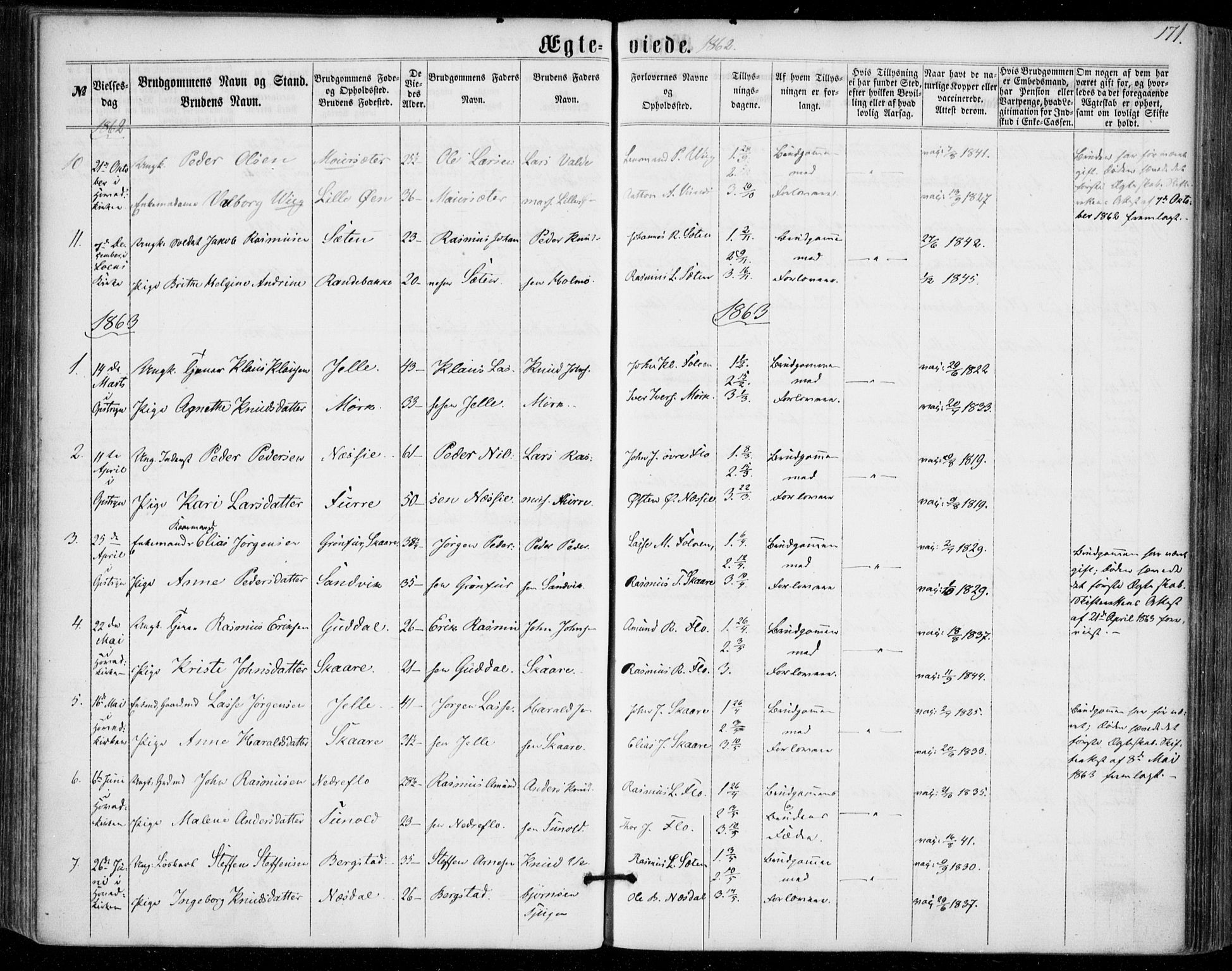 Stryn Sokneprestembete, AV/SAB-A-82501: Parish register (official) no. A 3, 1862-1877, p. 171