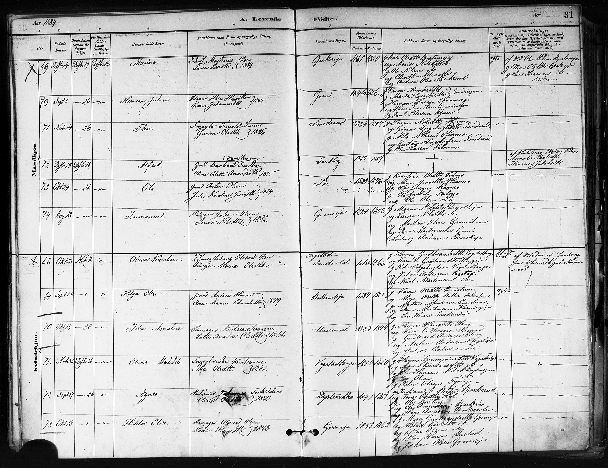 Nes prestekontor Kirkebøker, AV/SAO-A-10410/F/Fa/L0010: Parish register (official) no. I 10, 1883-1898, p. 31