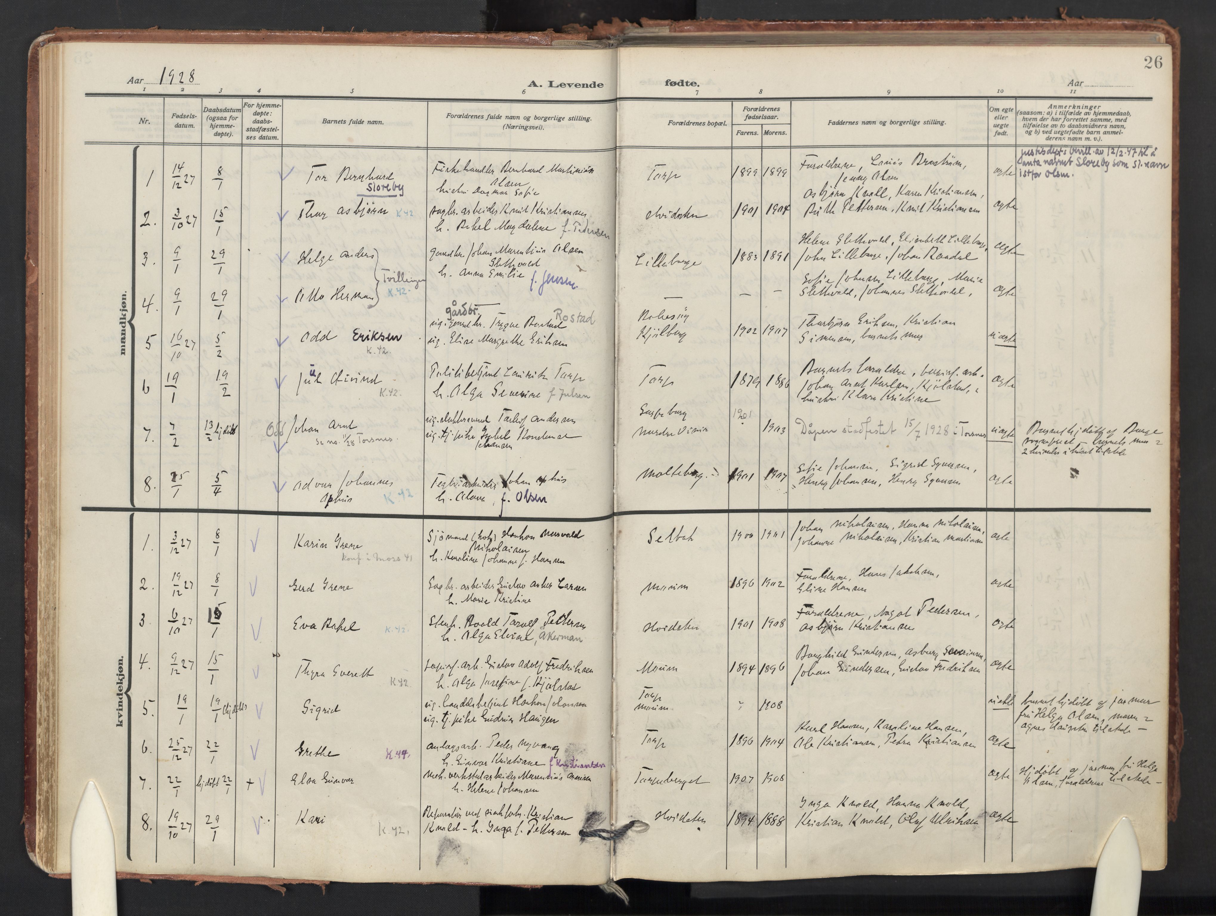 Borge prestekontor Kirkebøker, AV/SAO-A-10903/F/Fa/L0013: Parish register (official) no. I 13, 1925-1954, p. 26
