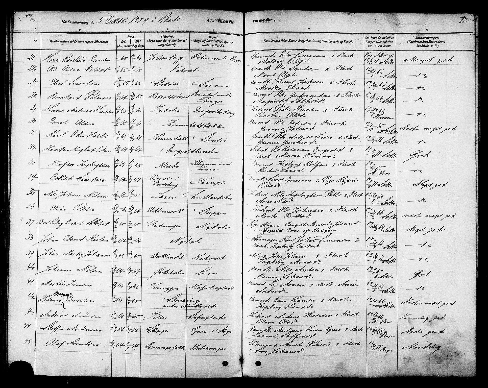Ministerialprotokoller, klokkerbøker og fødselsregistre - Sør-Trøndelag, SAT/A-1456/606/L0294: Parish register (official) no. 606A09, 1878-1886, p. 222