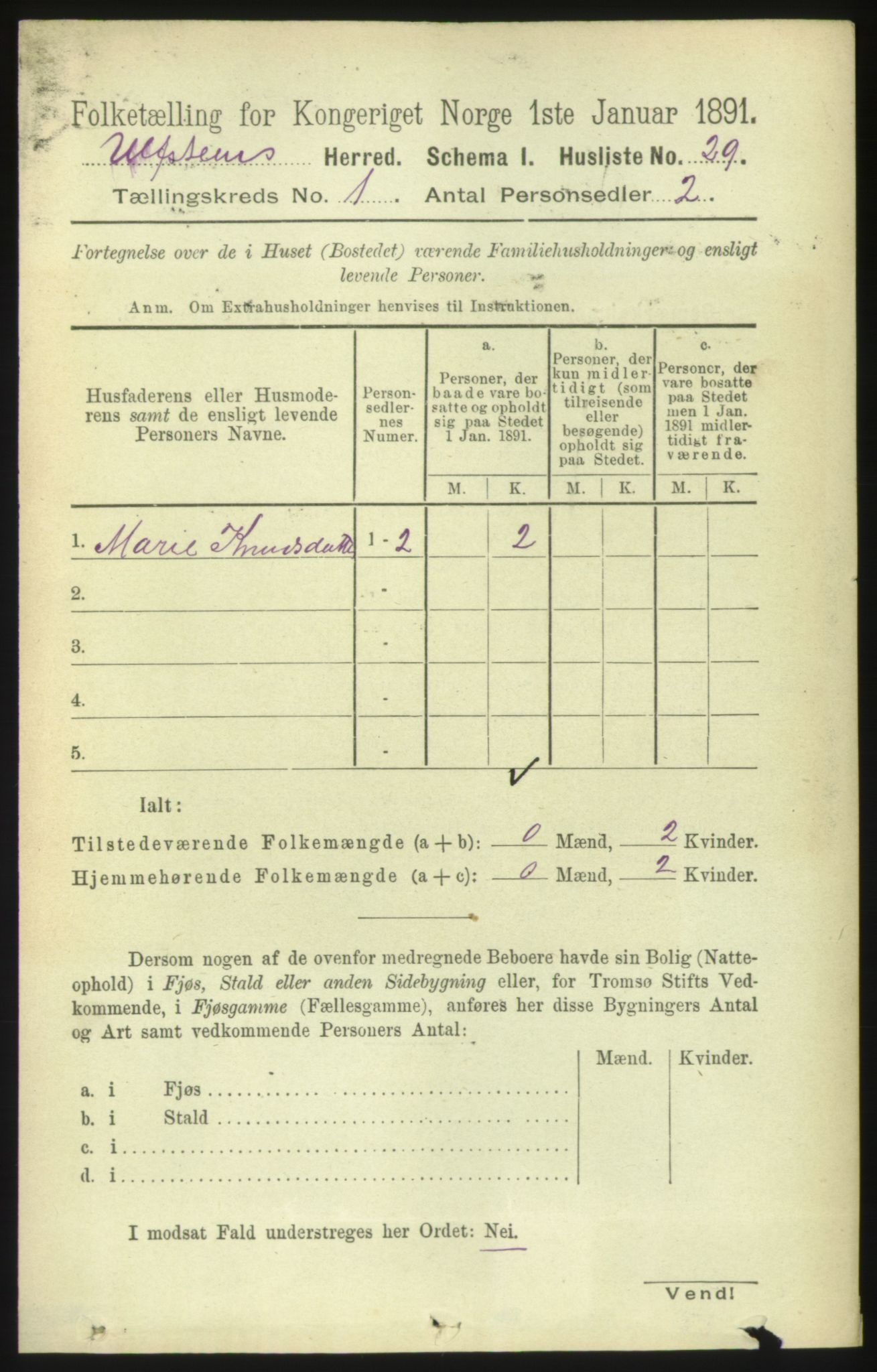 RA, 1891 census for 1516 Ulstein, 1891, p. 58