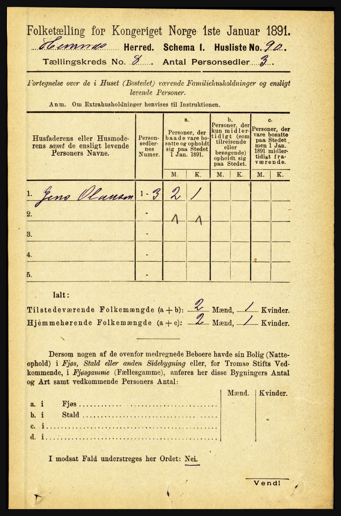 RA, 1891 census for 1832 Hemnes, 1891, p. 3624