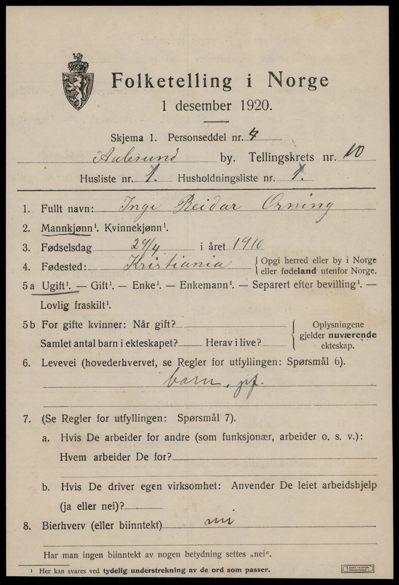 SAT, 1920 census for Ålesund, 1920, p. 23836