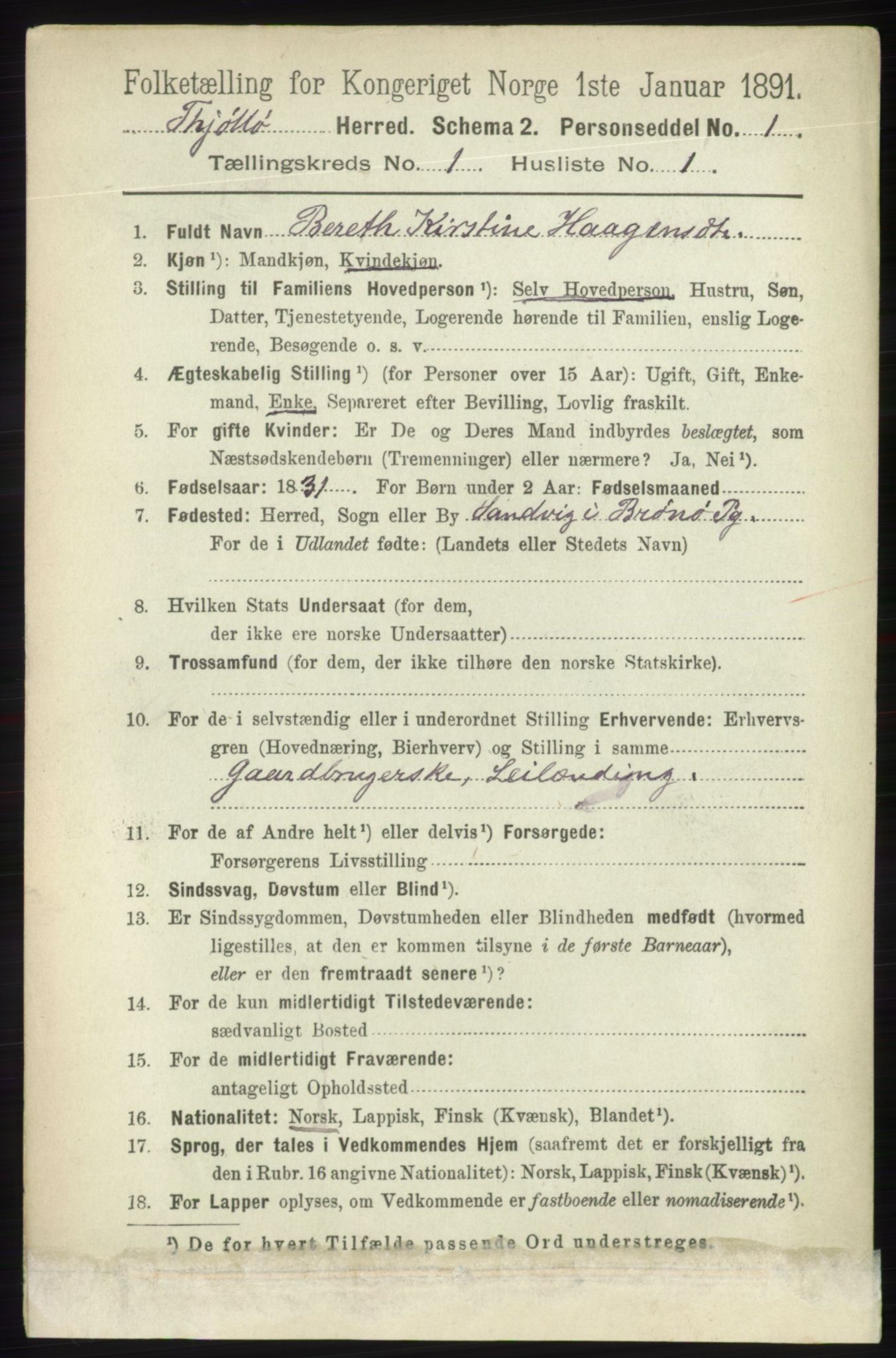 RA, 1891 census for 1817 Tjøtta, 1891, p. 130